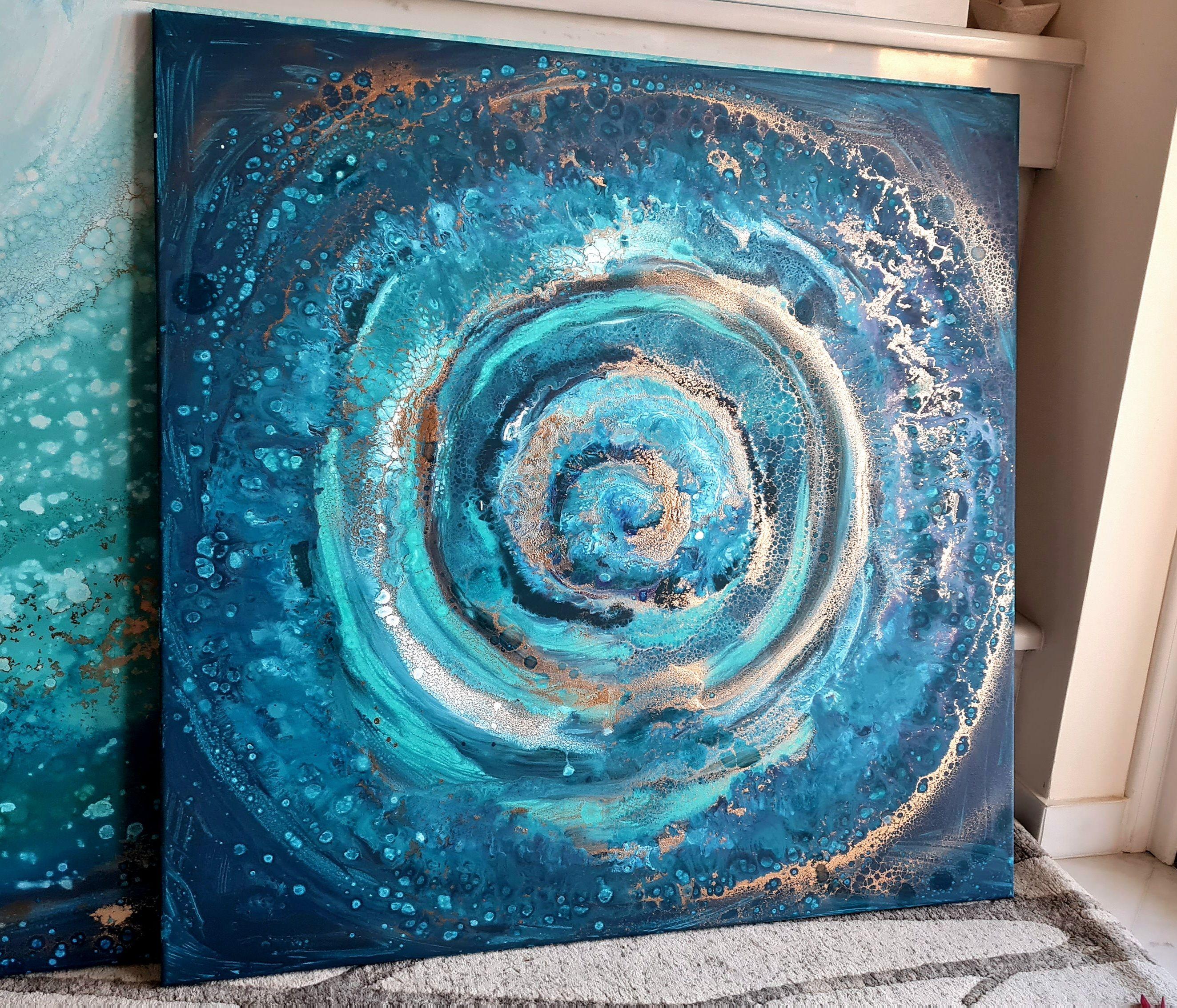Siren Calling, Painting, Acrylic on Canvas - Blue Abstract Painting by Eleni  Denart