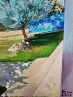 Albena - Landscape Painting Oil Green Blue White Grey Brown Black Red