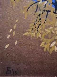 Autumn Tree - Figurative Painting Oil Canvas Colors Blue Black Brown White
