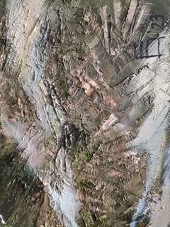 The Bench - Landscape Painting Oil Green Blue White Grey Brown Black Red