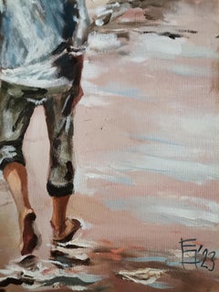 Two of Us - Figurative Painting Oil Brown Black Red