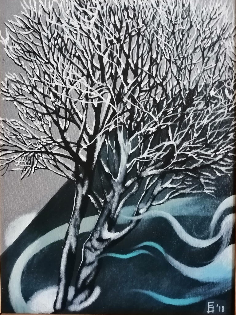 Eleonora Droumeva Winter Tree Landscape Paintings Colors Blue White Oil Canvas For Sale At 1stdibs