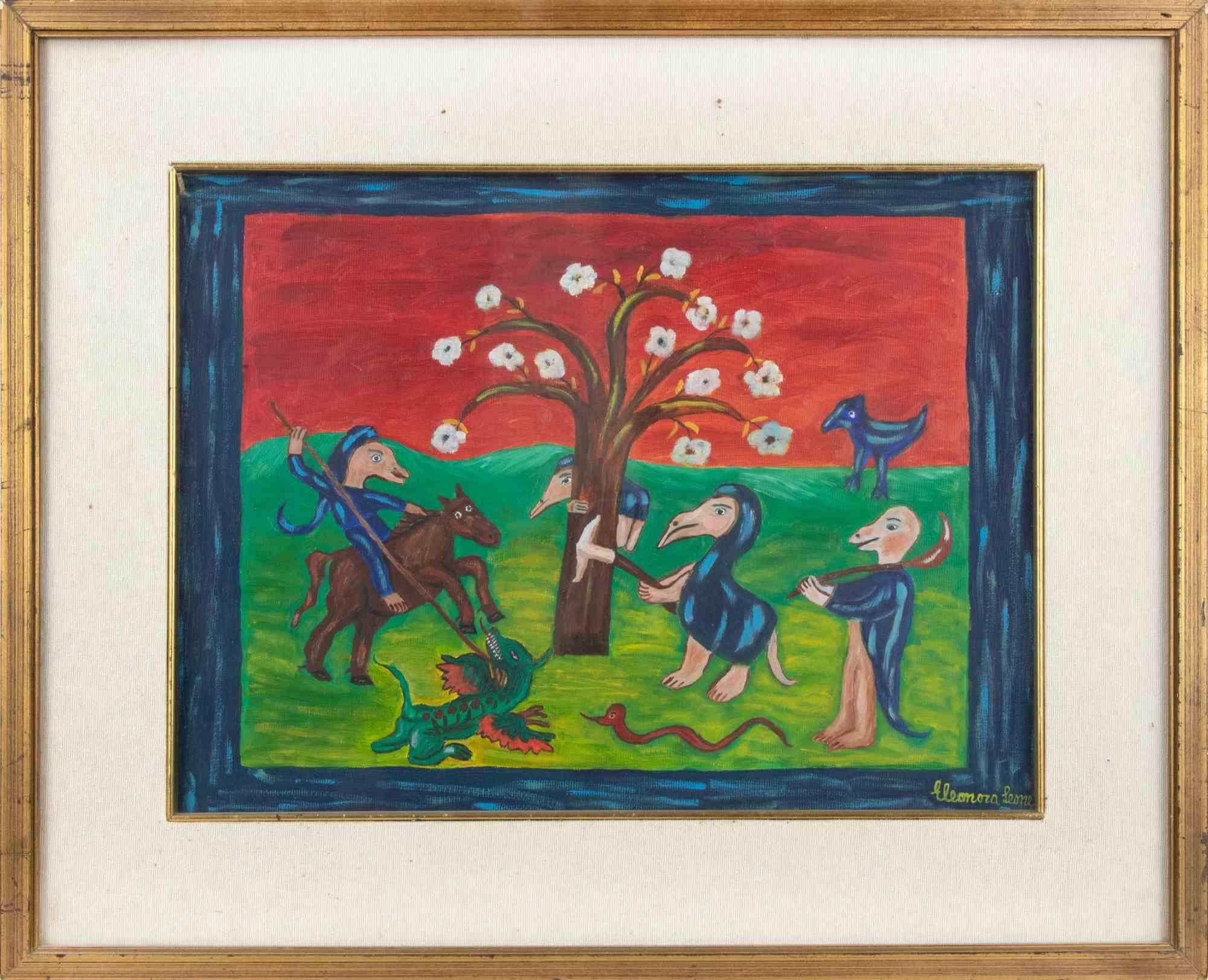 Senza titolo è un'opera d'arte contemporanea realizzata da Eleonora Leone alla fine del XX secolo.

Olio misto colorato su tela.

Firmato a mano dall'artista sul margine inferiore.

Include una cornice