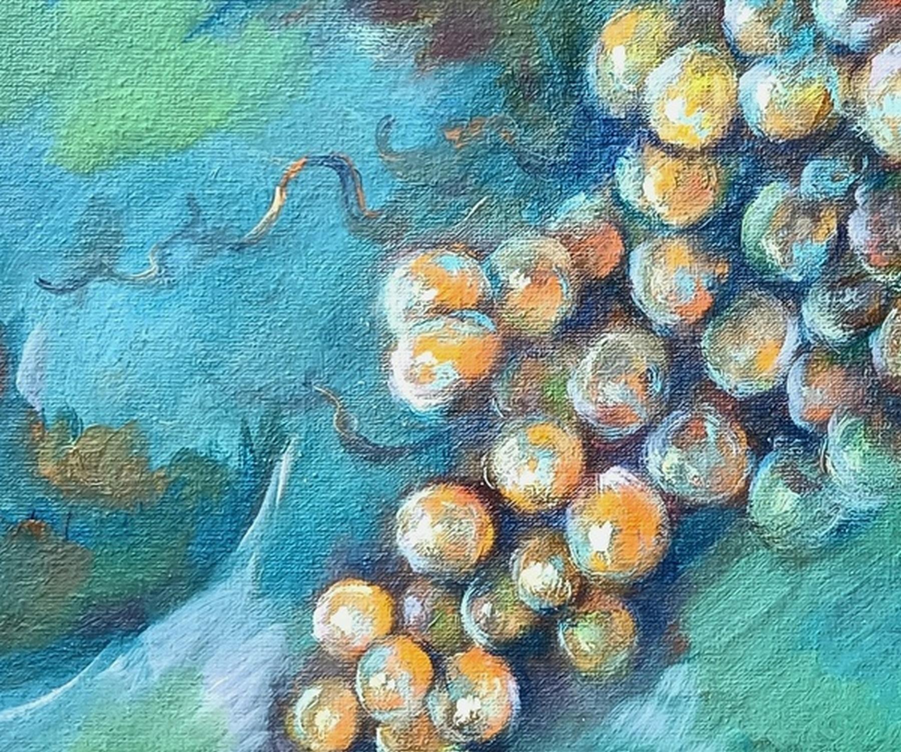 Grappe de raisin - Bleu Still-Life Painting par Eleonora Taranova