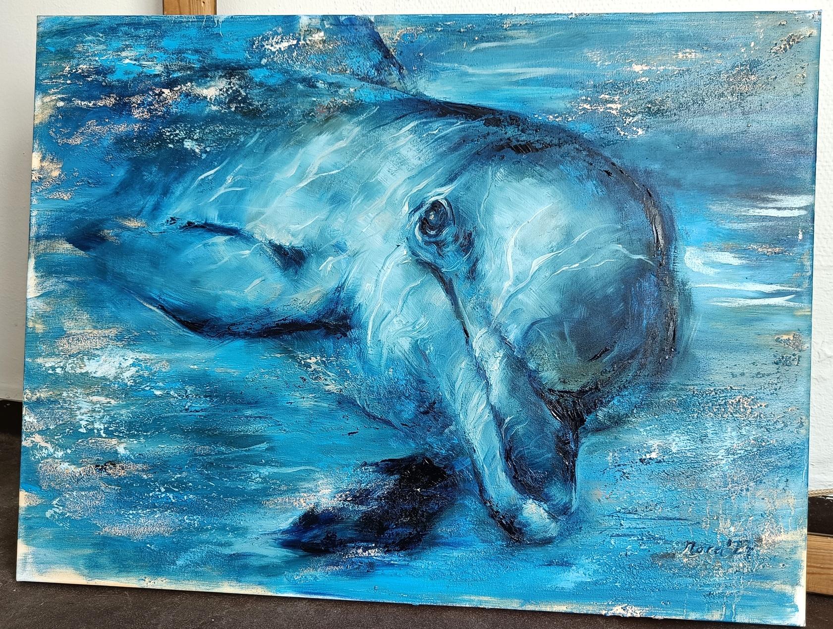 Delfin (Blau), Animal Painting, von Eleonora Taranova