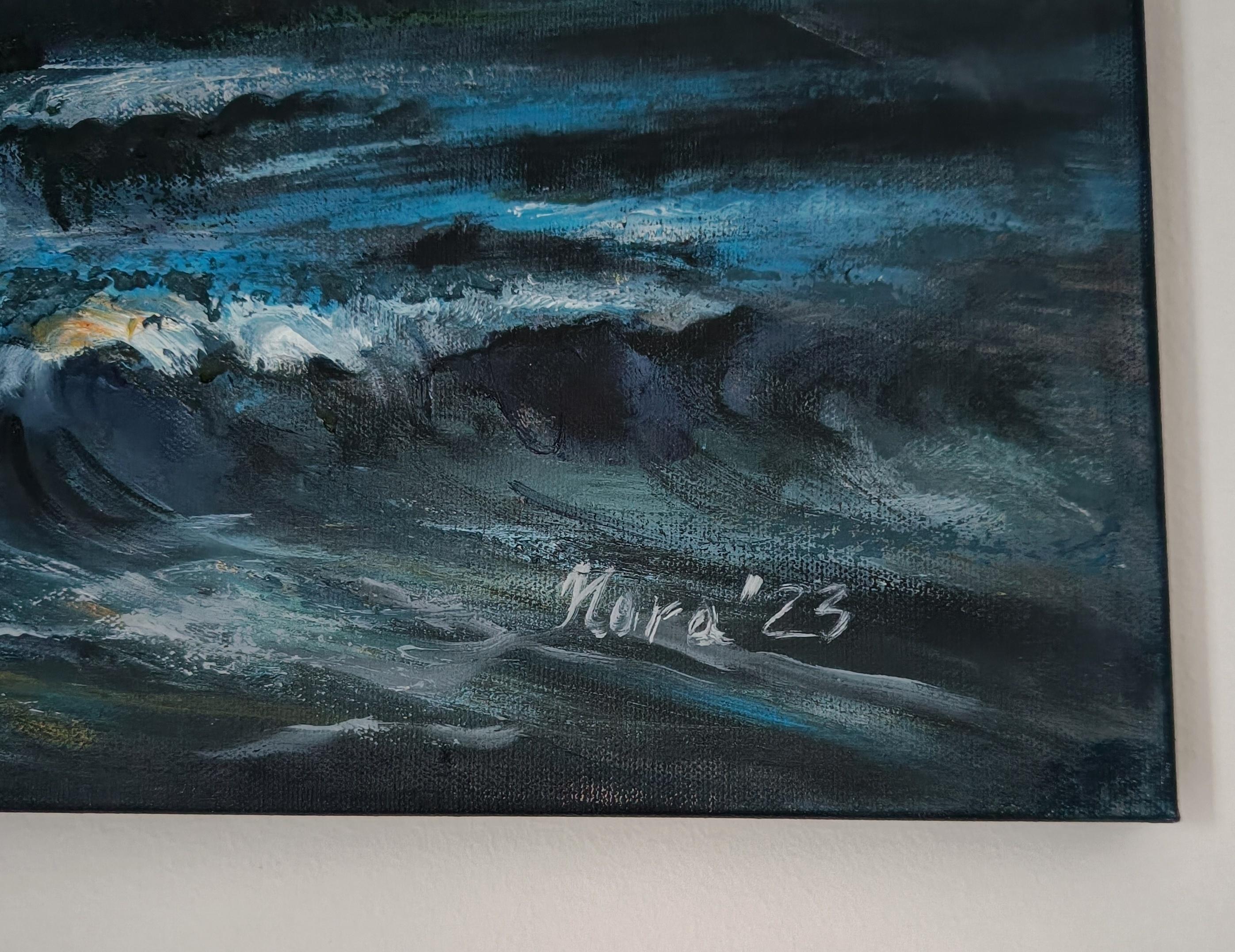 Nordischer Pfad. Sonnenuntergang (Blau), Landscape Painting, von Eleonora Taranova