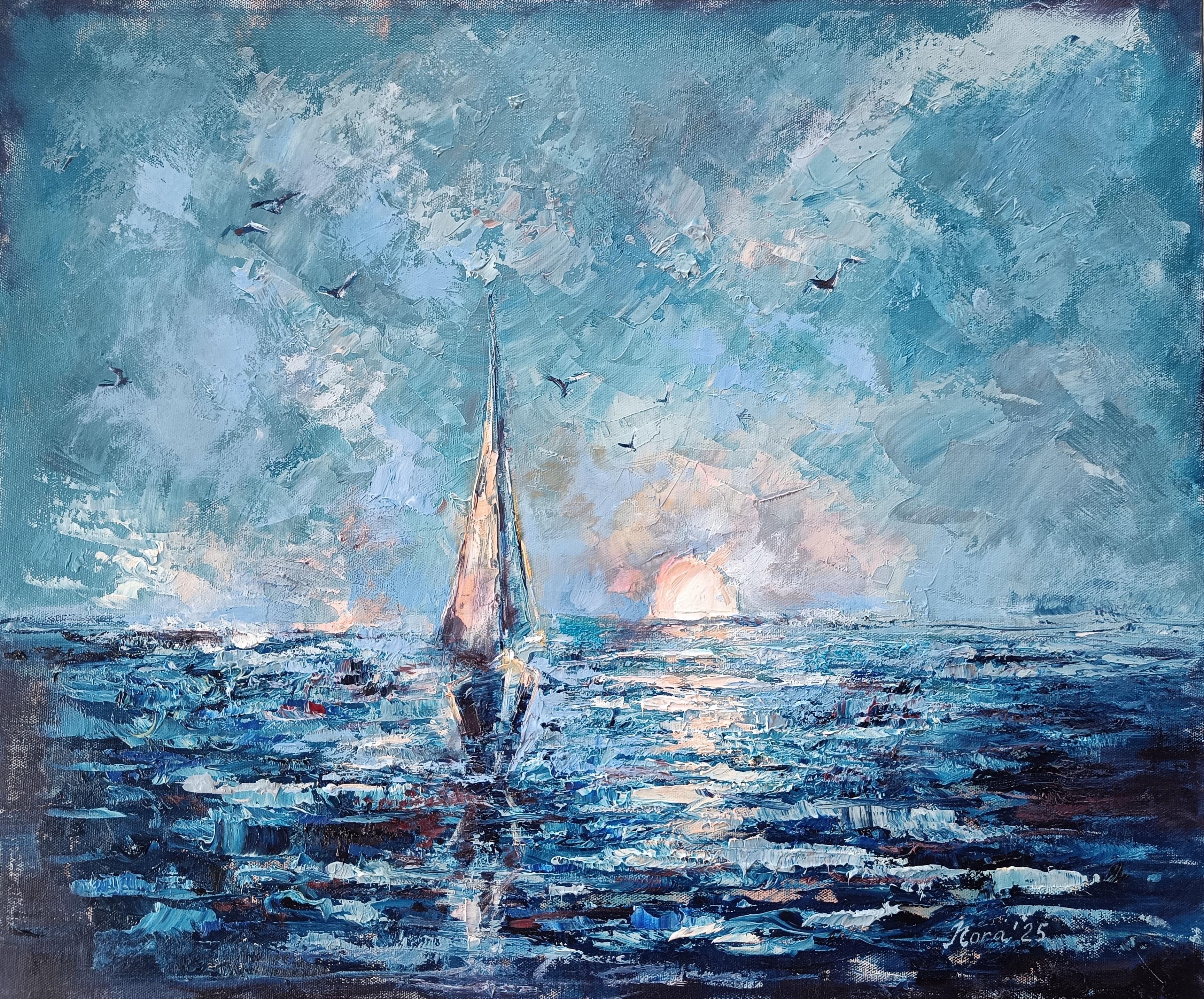 Eleonora Taranova Landscape Painting – Seascape on a Boat