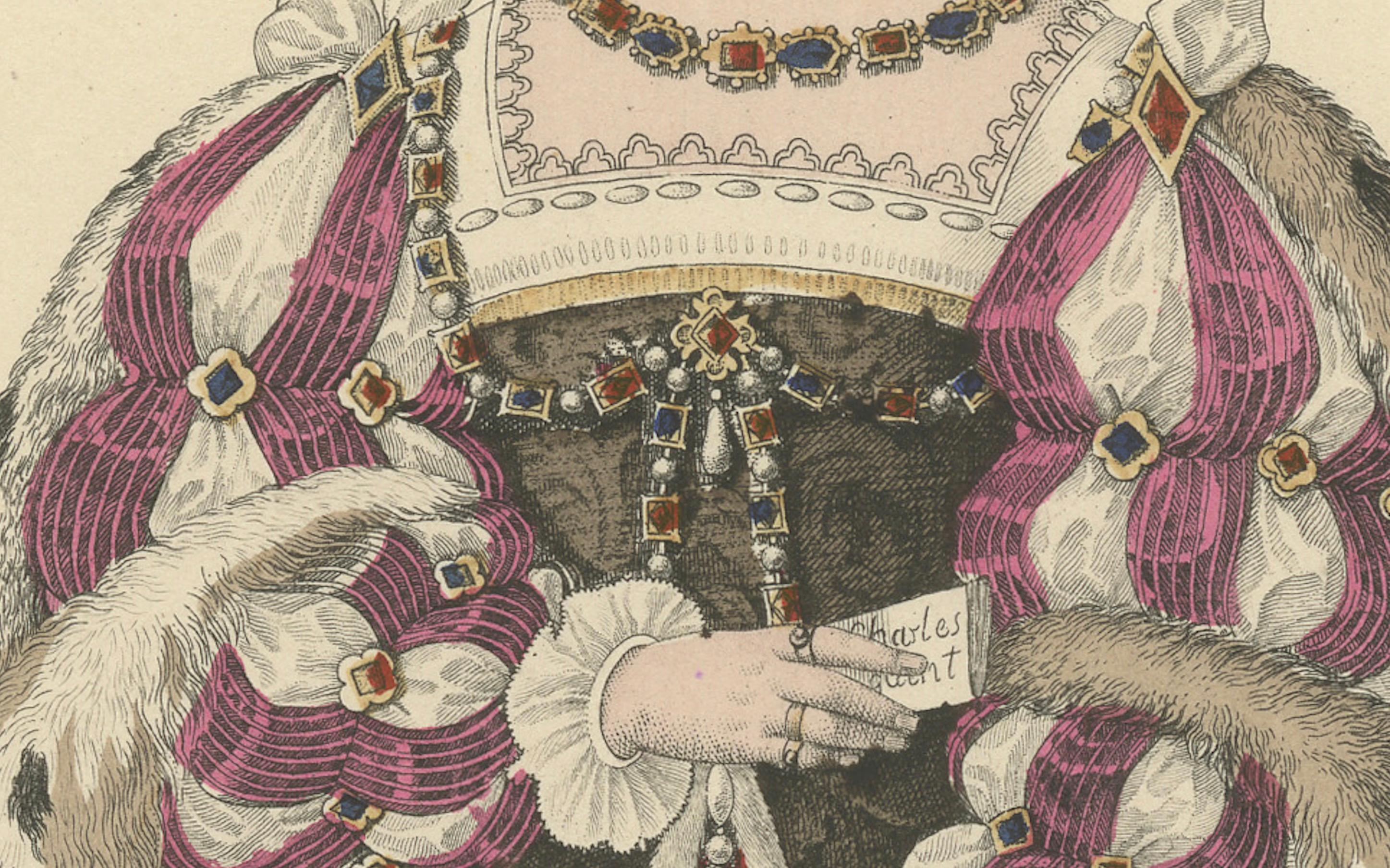 Éléonore d'Autriche, Königin von Frankreich - Handkolorierter Porträtdruck, um 1900 (Französisch) im Angebot