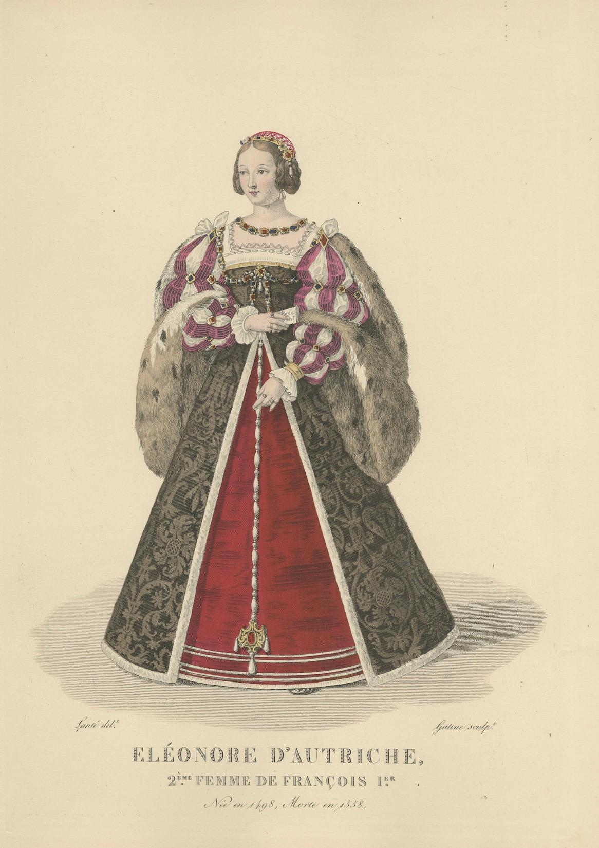Éléonore d'Autriche, Königin von Frankreich - Handkolorierter Porträtdruck, um 1900 im Zustand „Gut“ im Angebot in Langweer, NL