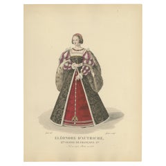 Éléonore d'Autriche, Königin von Frankreich - Handkolorierter Porträtdruck, um 1900