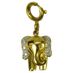 Vintage Elephant 18K Yellow Gold Diamond Charm Pendant