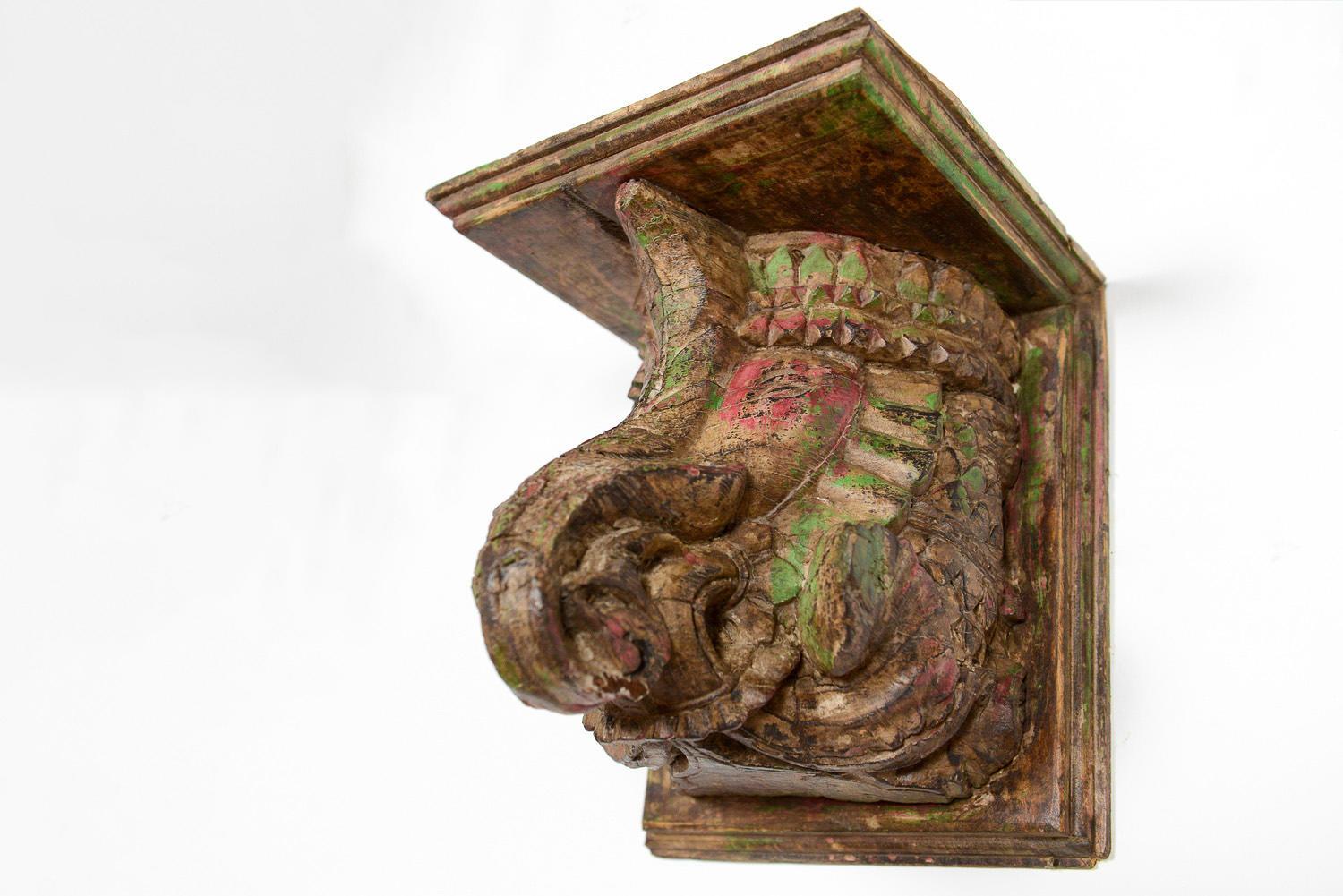 Elephant and Flower Carved Wooden Brackets, 20th Century In Good Condition For Sale In London, GB