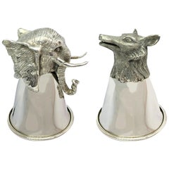 Elephant and Fox Sterling Silver Wine Glasses