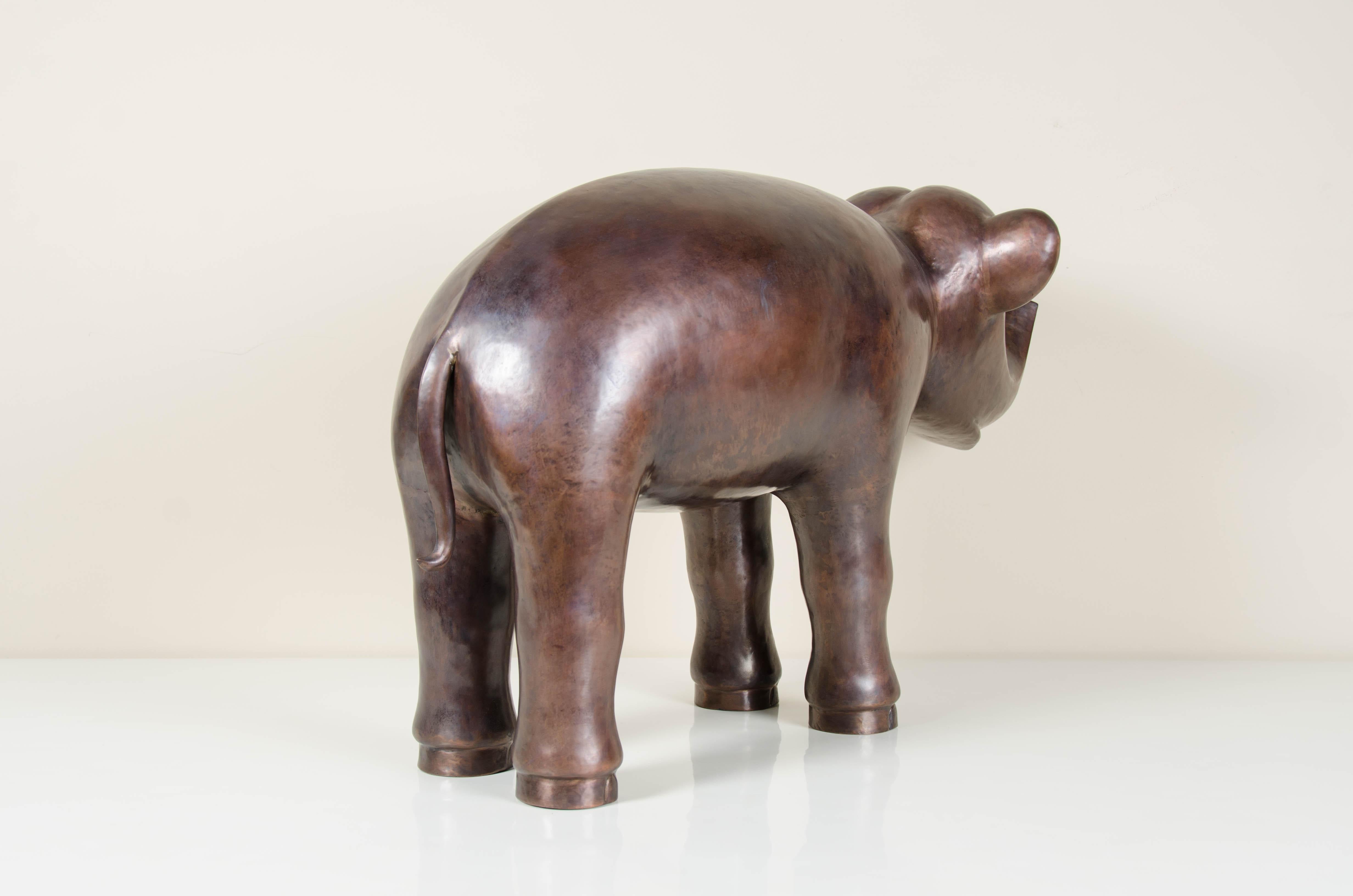 Elephant, Antique Copper by Robert Kuo, Hand Repoussé, Limited Edition In New Condition For Sale In Los Angeles, CA