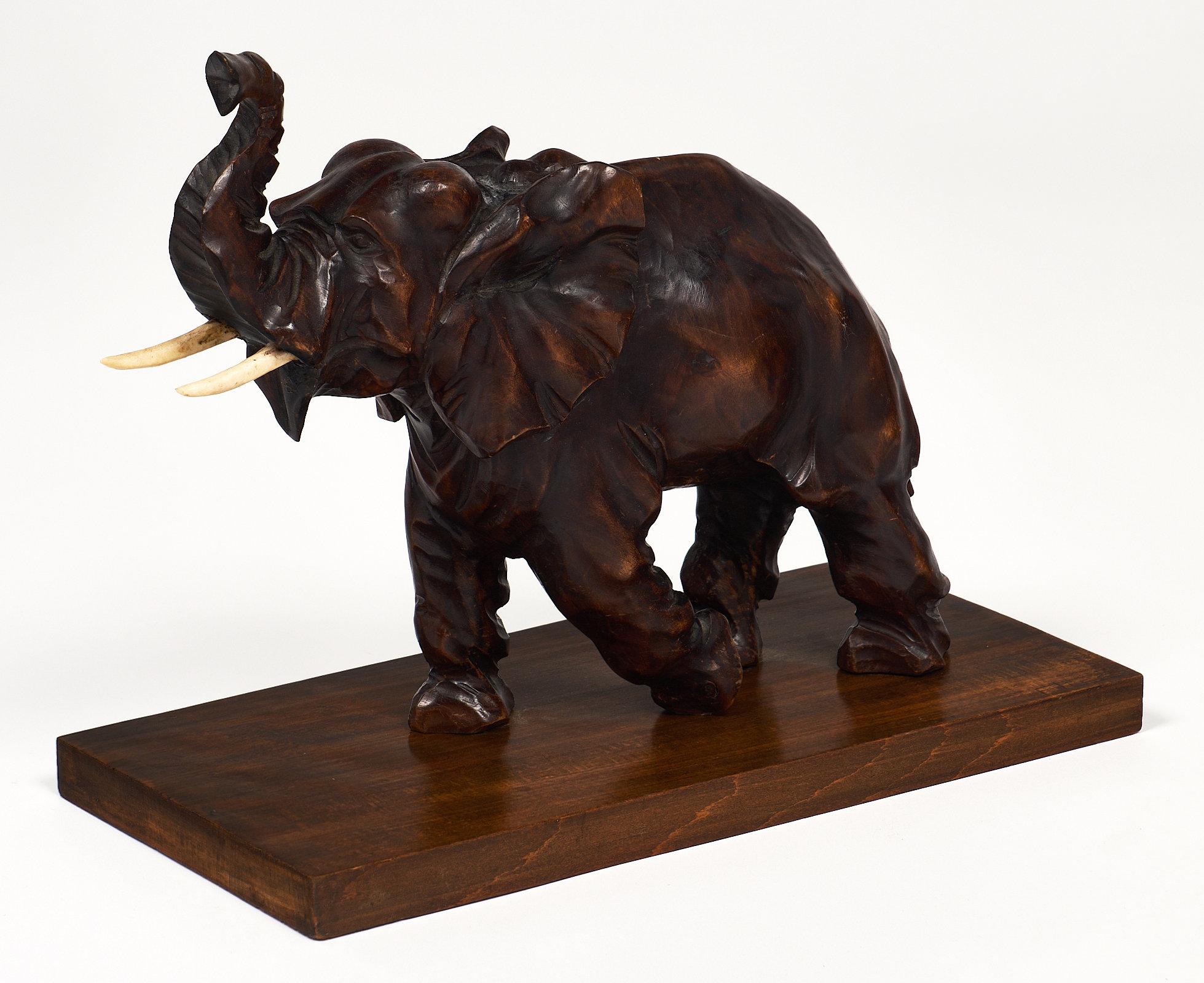 Wood Elephant Art Deco Period Sculpture