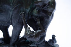 Eléphant Attaqué Sculpture by Georges Gardet, Art Deco Bronze, 1930