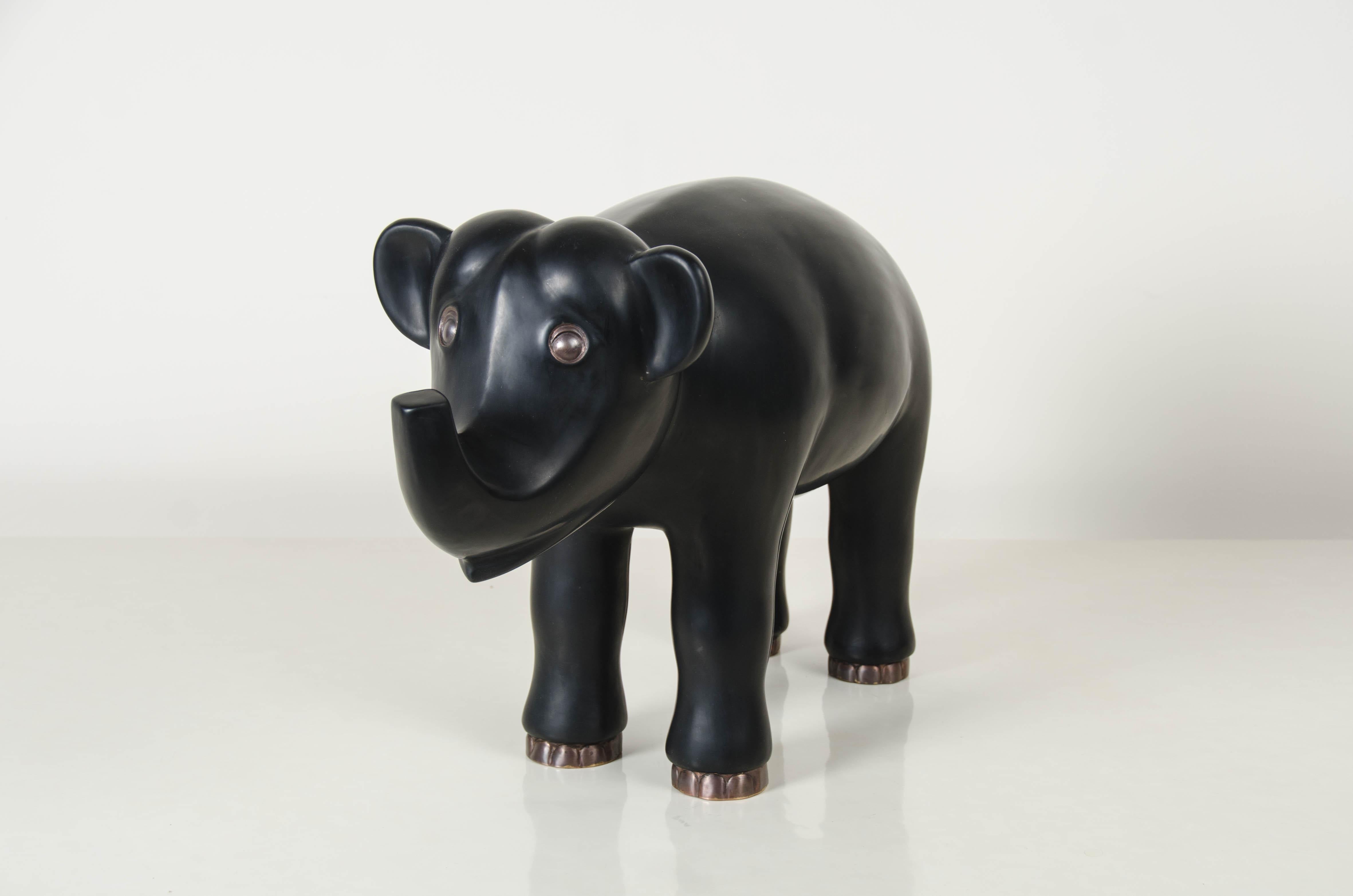 Elephant, Black Lacquer by Robert Kuo, Hand Repoussé, Limited Edition In New Condition For Sale In Los Angeles, CA