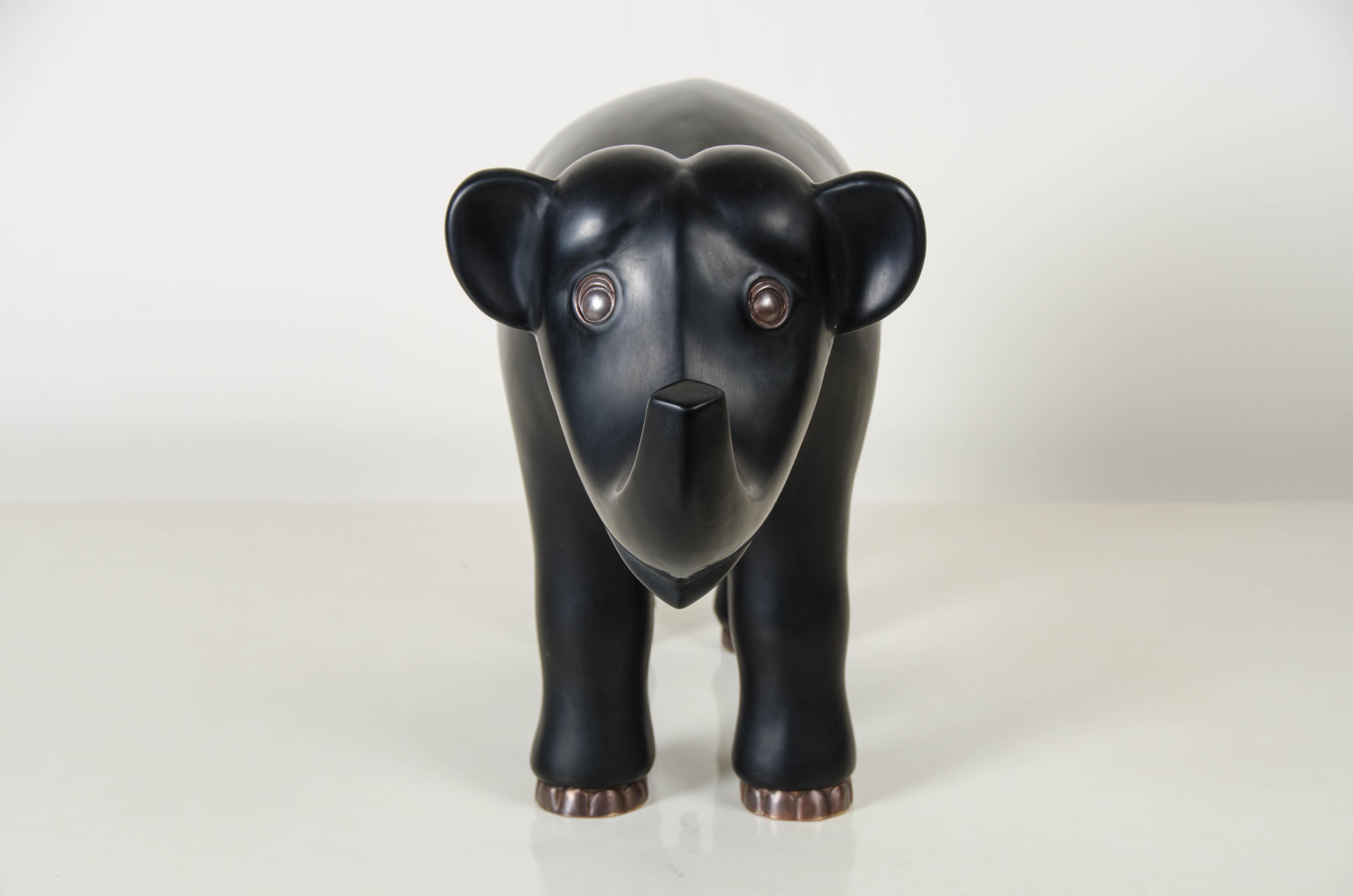 Elephant, Black Lacquer by Robert Kuo, Hand Repoussé, Limited Edition For Sale 1