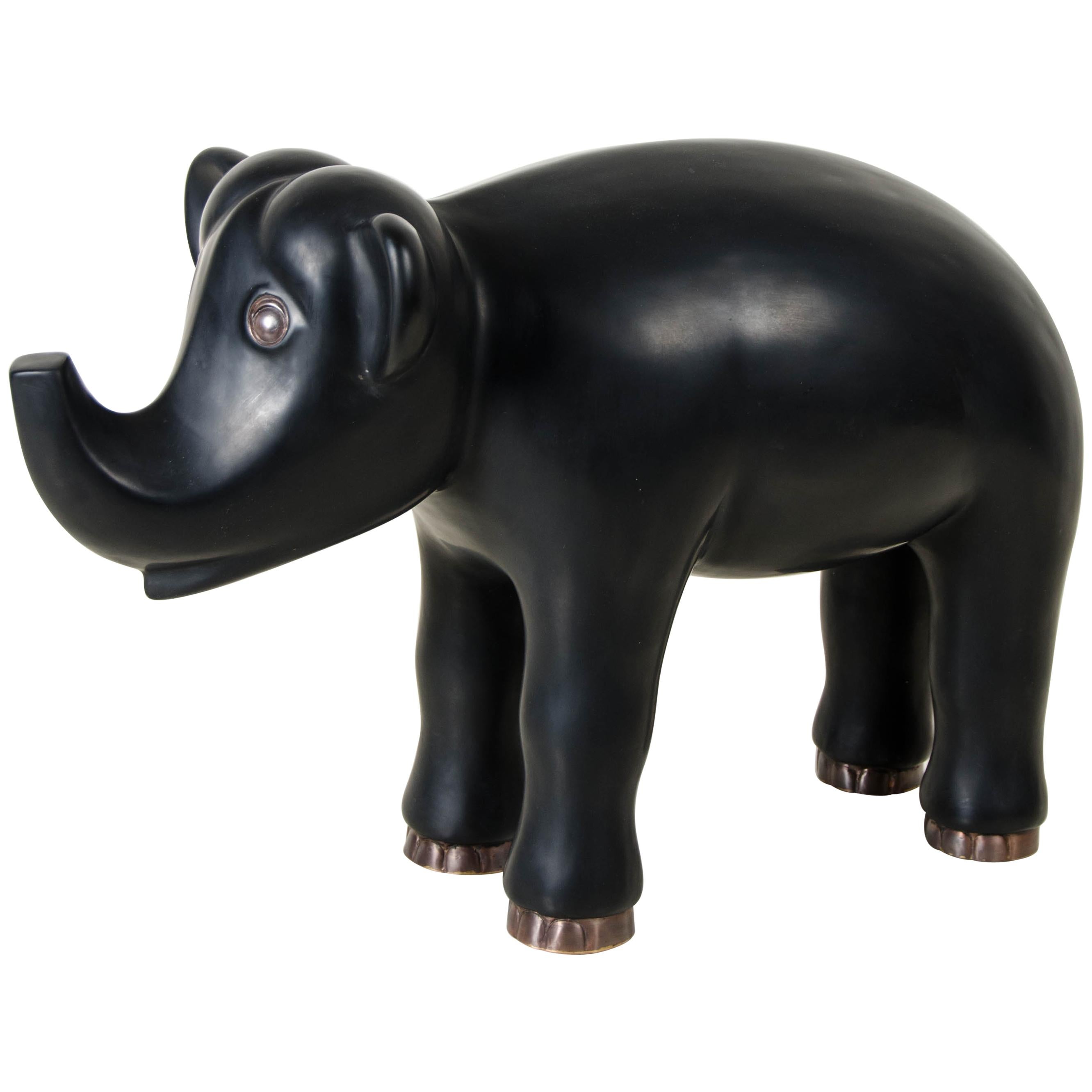 Elephant, Black Lacquer by Robert Kuo, Hand Repoussé, Limited Edition