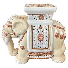 Elephant Blanc and Tan Glazed Ceramic Garden Seat
