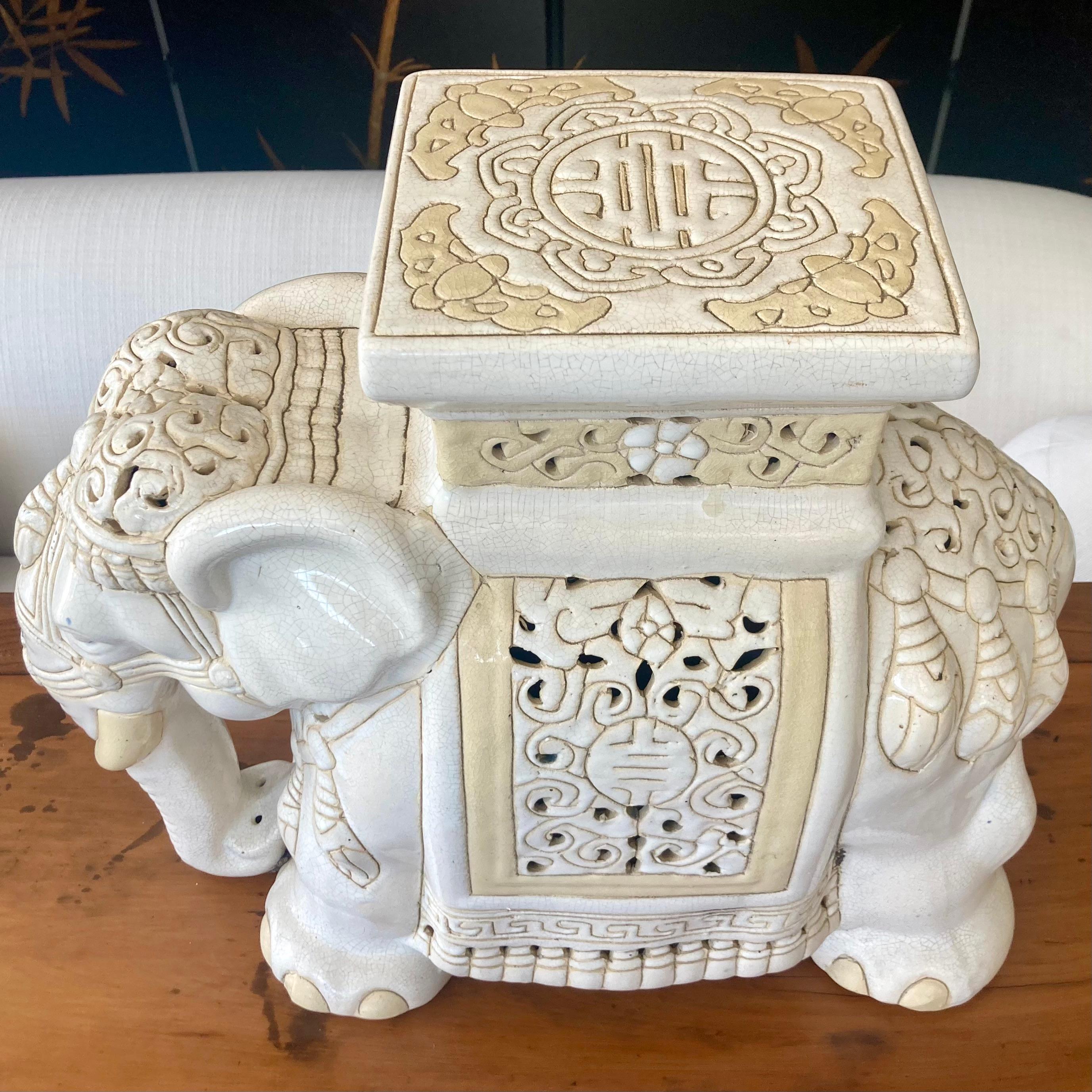 Modern Elephant Blanc Glazed Ceramic Garden Seat For Sale