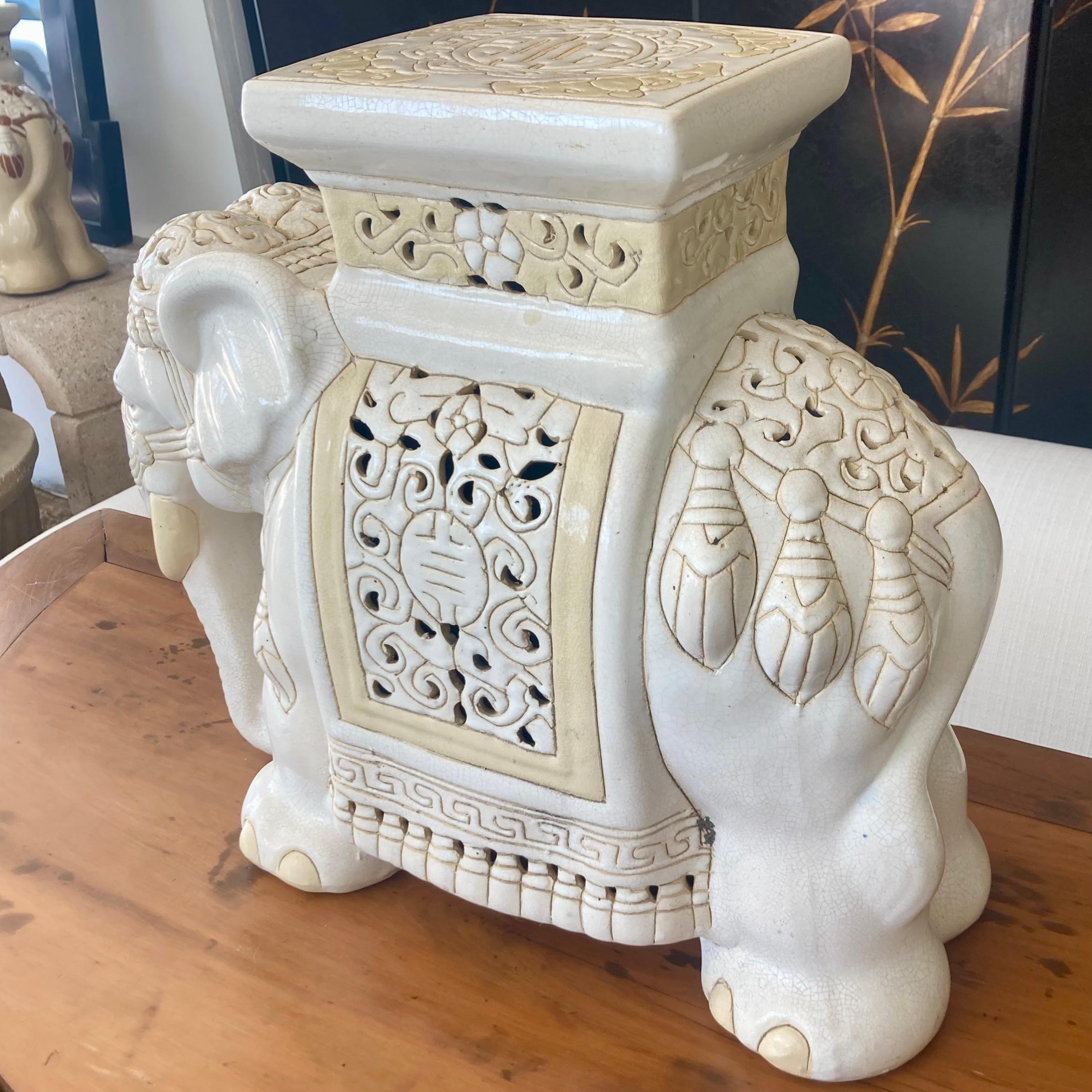 American Elephant Blanc Glazed Ceramic Garden Seat For Sale