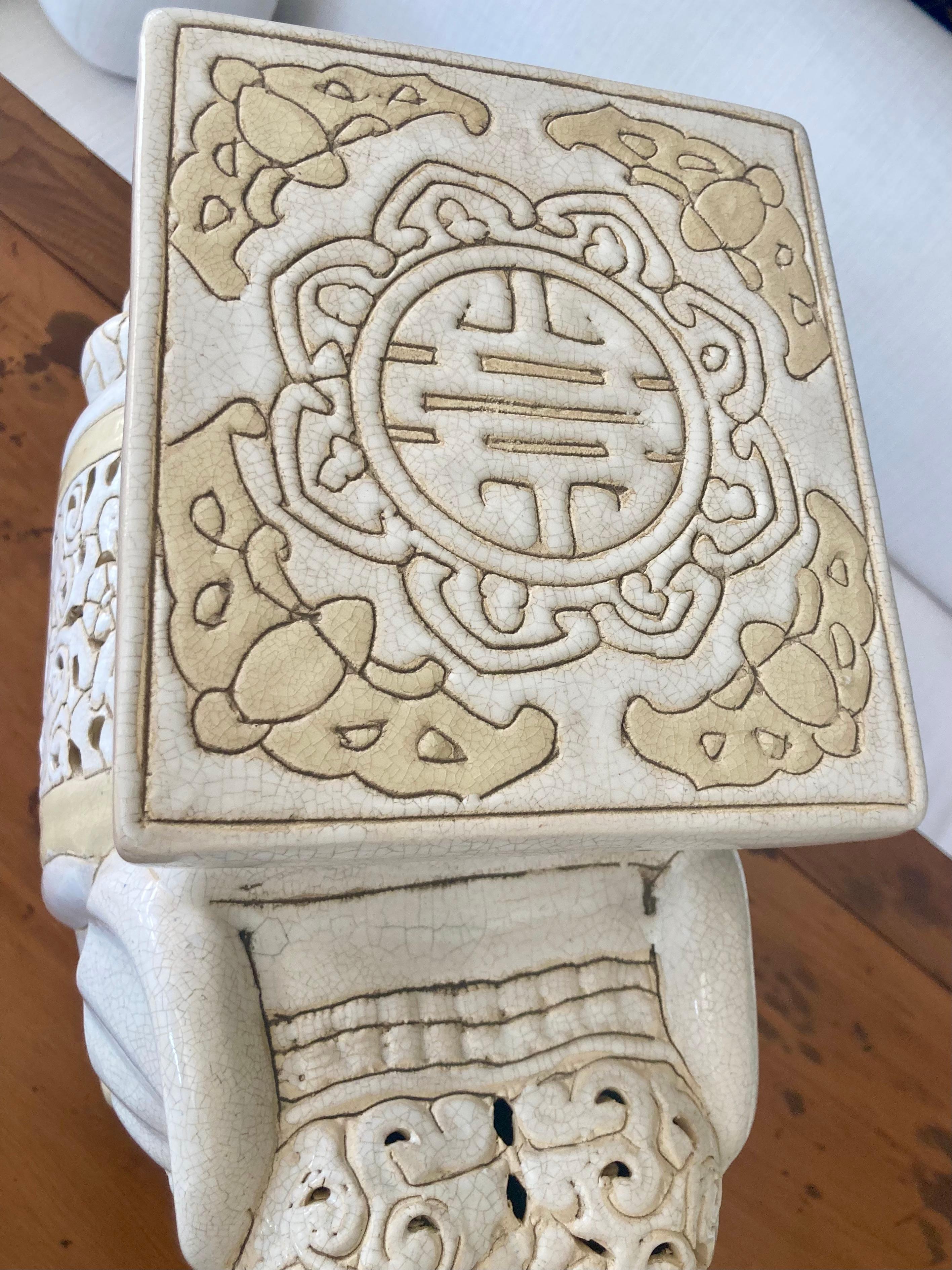 Elephant Blanc Glazed Ceramic Garden Seat For Sale 2