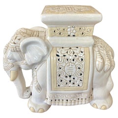 Elephant Blanc Glazed Ceramic Garden Seat