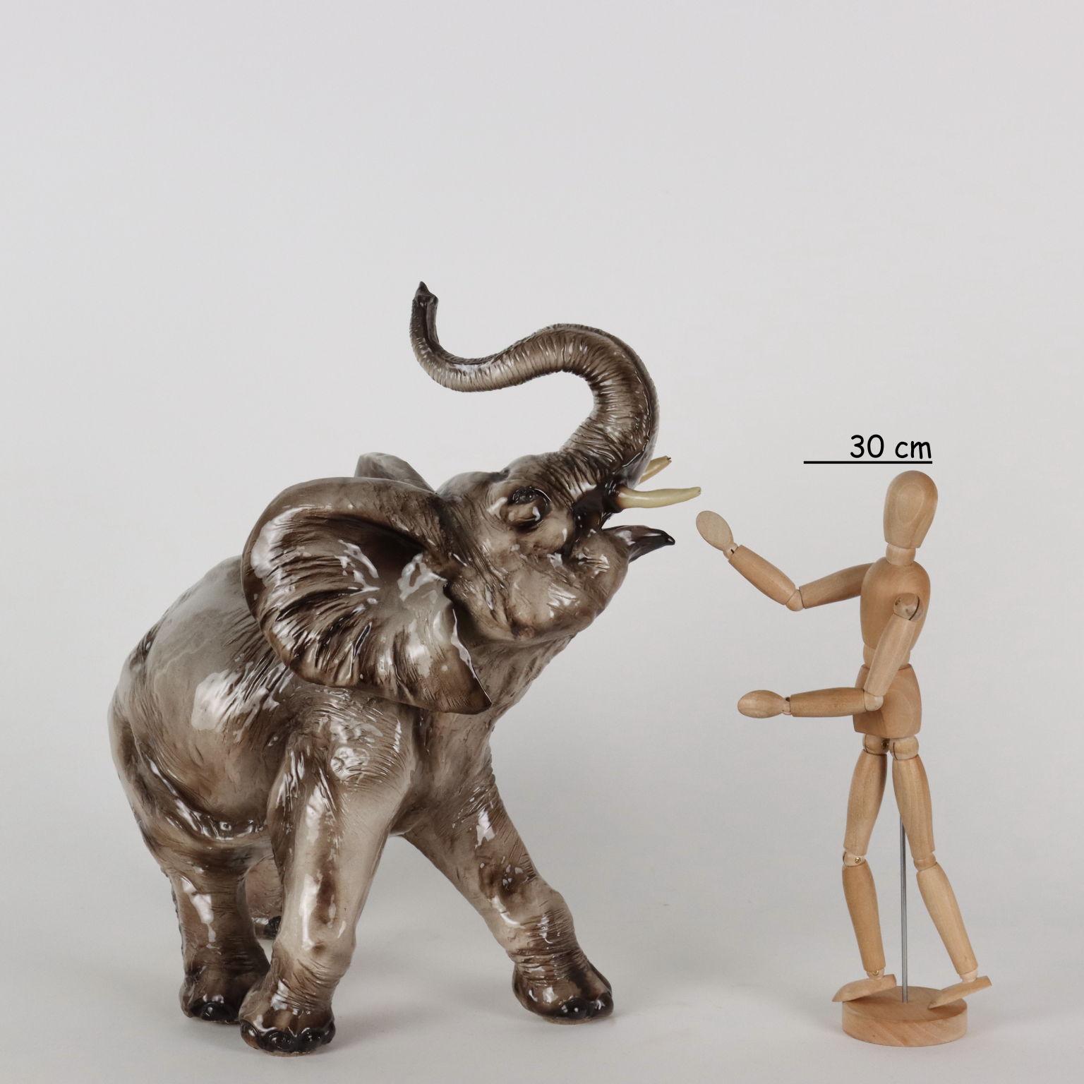 Ceramic sculpture depicting elephant. Brand of the manufacture.