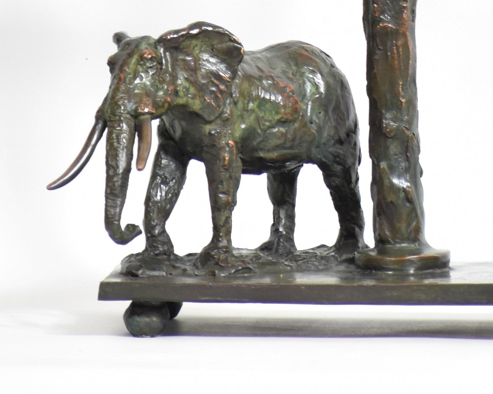 South African Elephant Candelabra in cast bronze featuring bronze sculpture of elephant bull For Sale