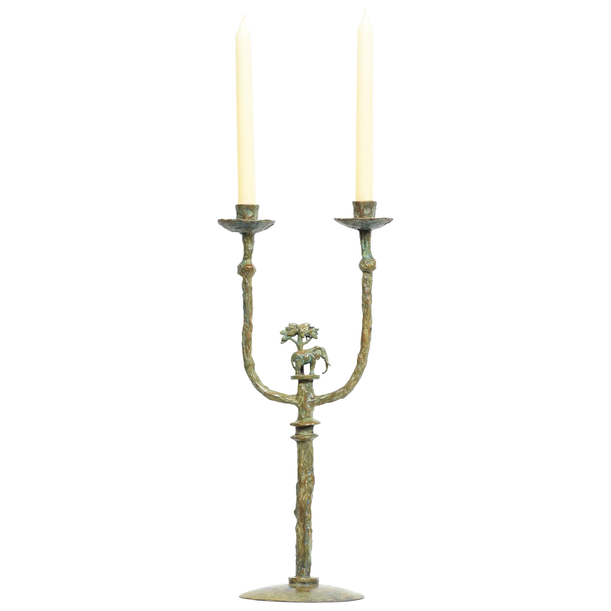 Elephant Candlestick in cast bronze with Verdigris patina
