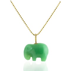 Ico & the Bird Turquoise Mountain Myanmar Chrysoprase Elephant 22k Gold Pendant