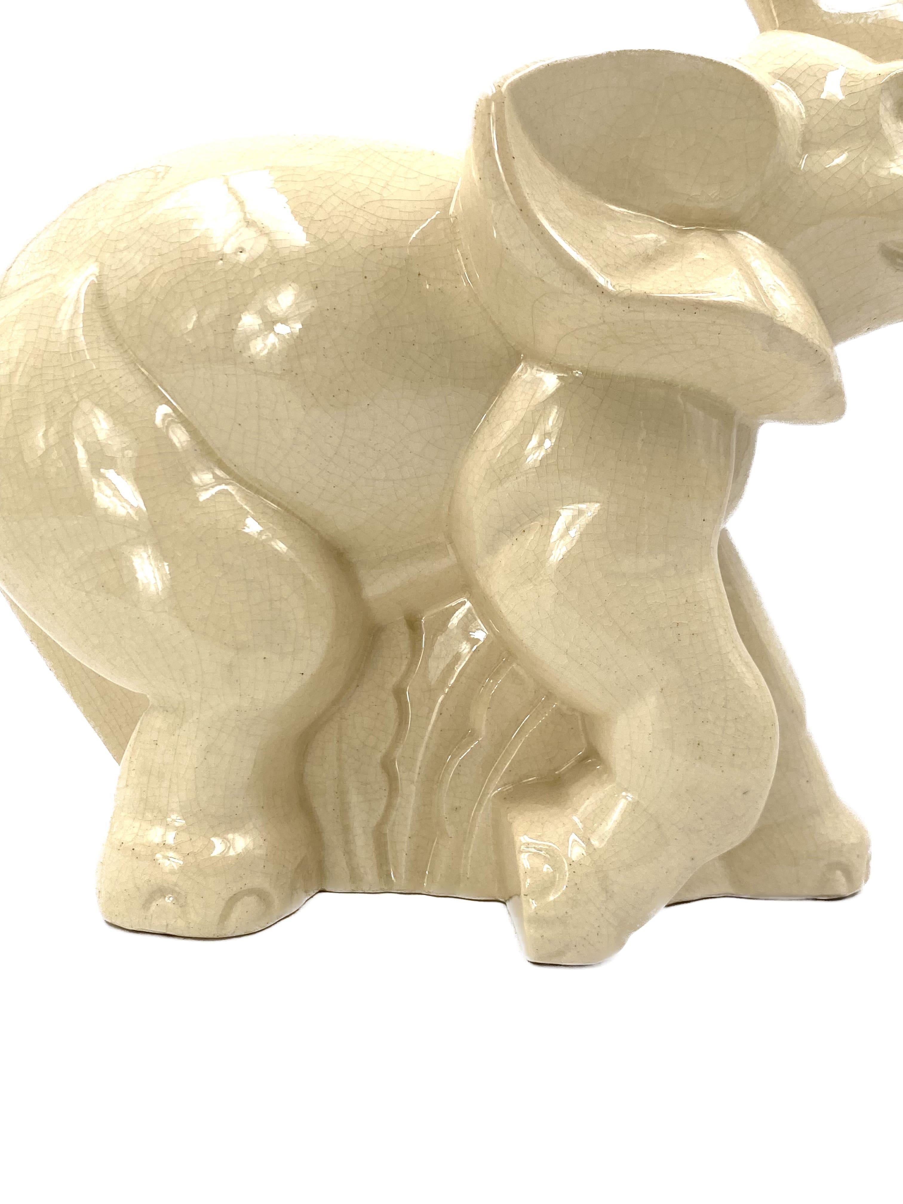 Elephant Craquelé Glazed Earthenware Art Deco Sculpture, Fontinelle Belgium 1940 For Sale 1