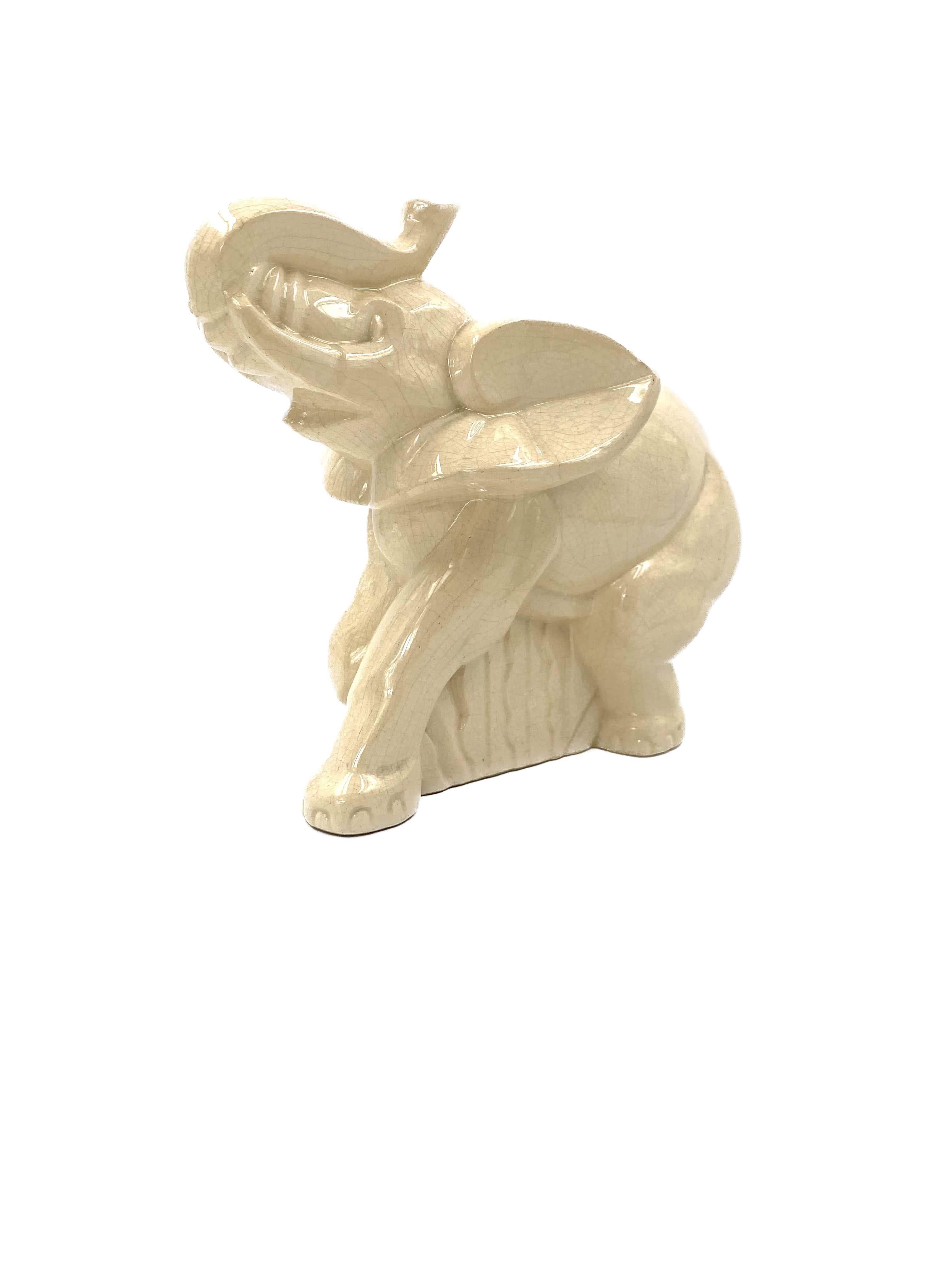 Elephant Craquelé Glazed Earthenware Art Deco Sculpture, Fontinelle Belgium 1940 In Excellent Condition For Sale In Firenze, IT