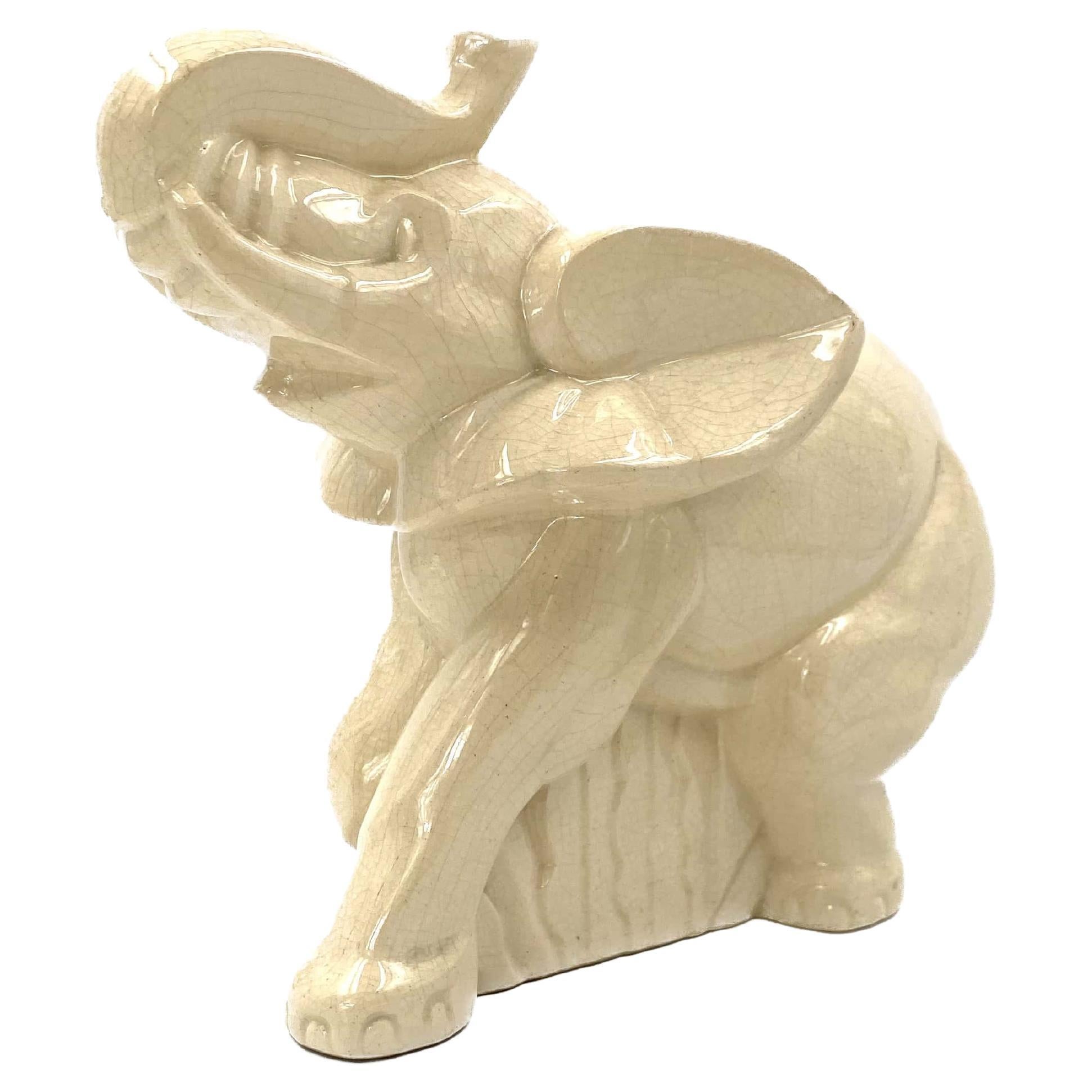 Elephant Craquelé Glazed Earthenware Art Deco Sculpture, Fontinelle Belgium 1940 For Sale