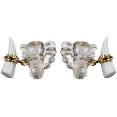 Elephant Cufflinks in Rock Crystal Diamond and White Agate