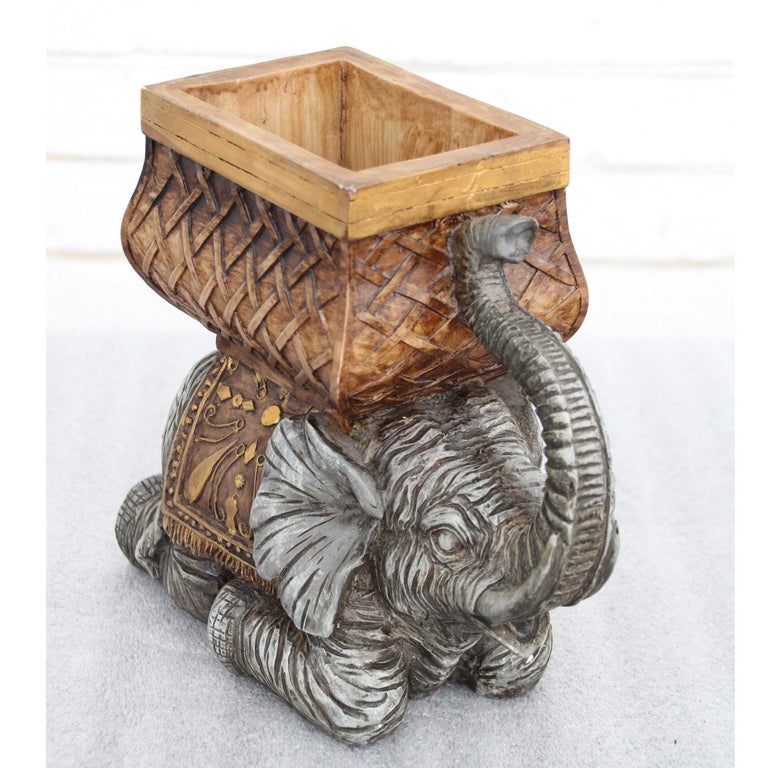 Folk Art Elephant Décor Planter For Sale