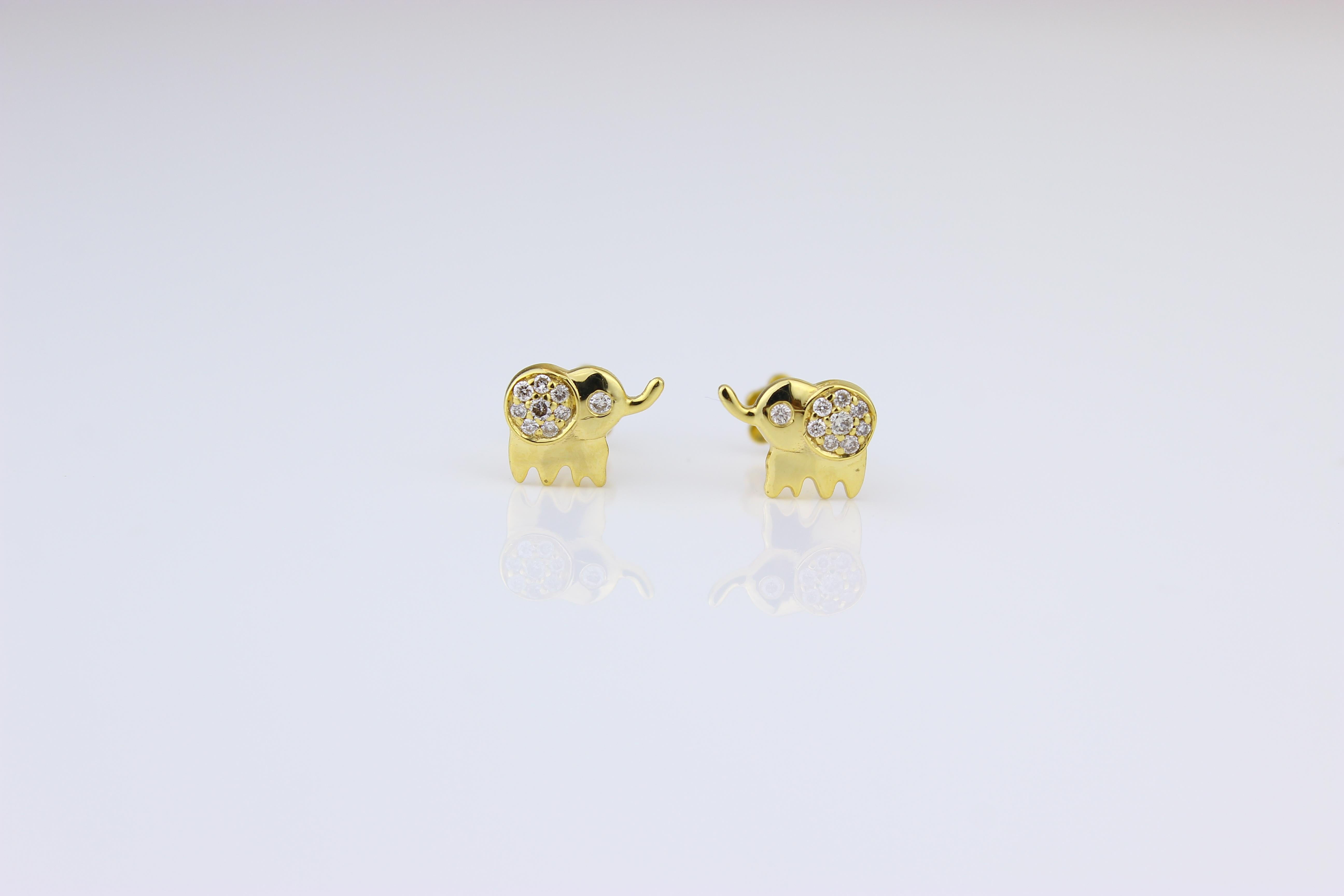 Adorables boucles d'oreilles en diamant éléphant, conçues spécialement pour les filles (enfants/tout-petits), fabriquées en or massif 18 carats de haute qualité. Ces charmantes boucles d'oreilles sont ornées de délicats diamants, ajoutant une touche