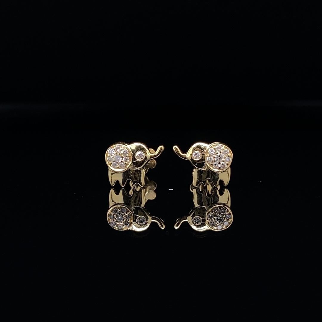 Art Deco Elephant Diamond Earrings for Girls (Kids/ Toddlers) in 18K Solid Gold For Sale