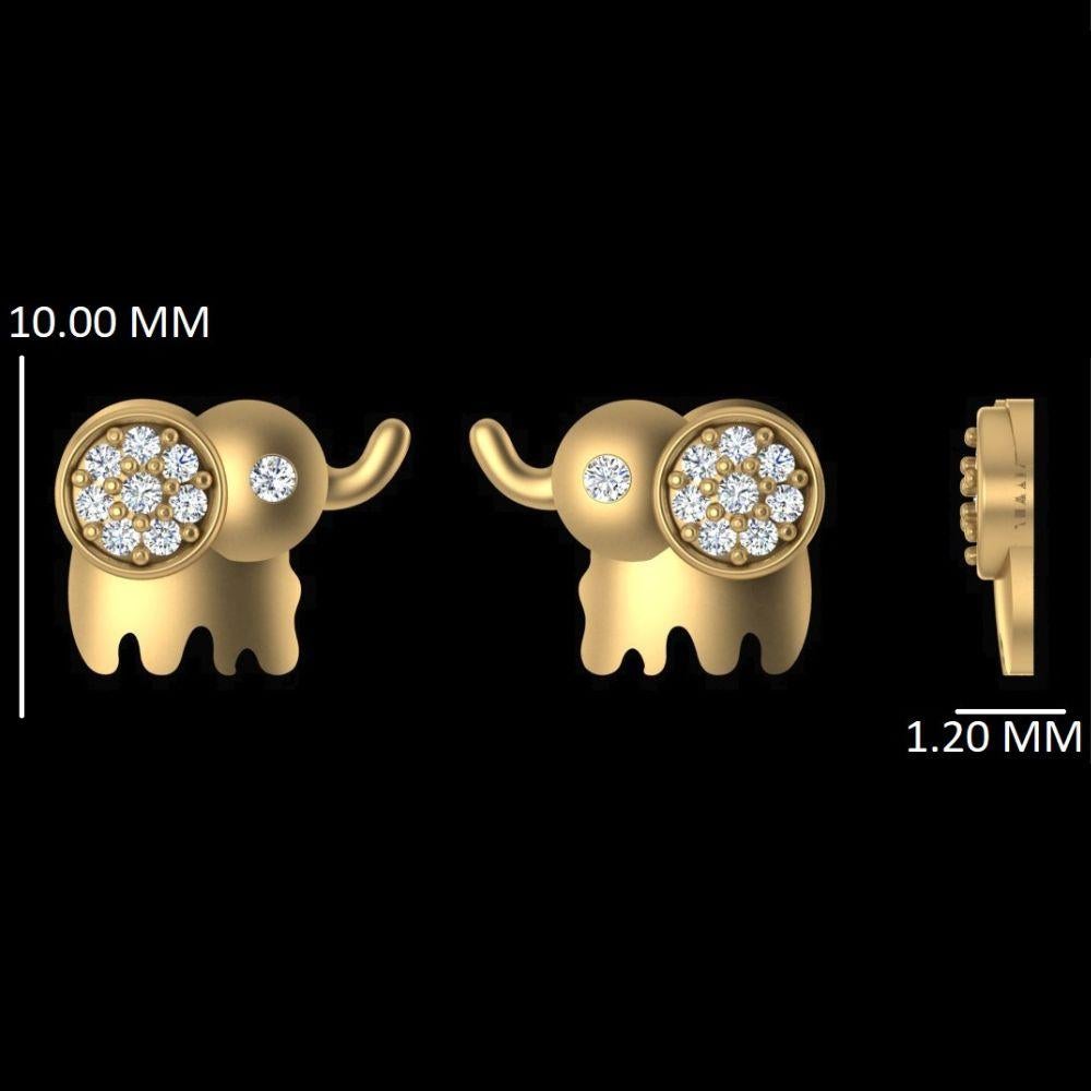 Women's Elephant Diamond Earrings for Girls (Kids/ Toddlers) in 18K Solid Gold For Sale