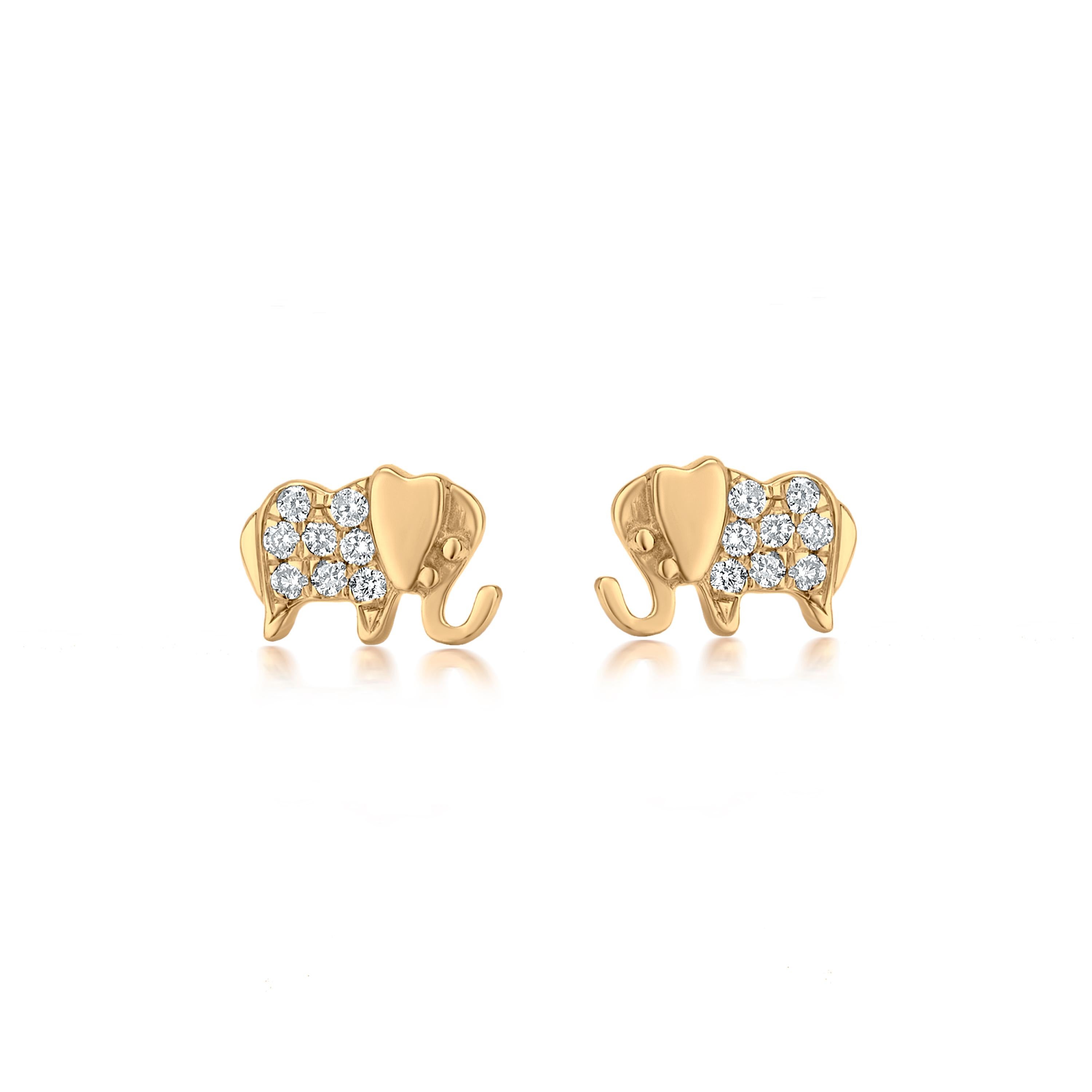 Grace your earlobes with Luxle elephant stud a symbol of good luck, protection, and great wisdom Subtle yet pretty these elephant stud earrings is the new fashion statement. These stud earrings sparkle with 16 round cut diamonds, totaling 0.10 Cts