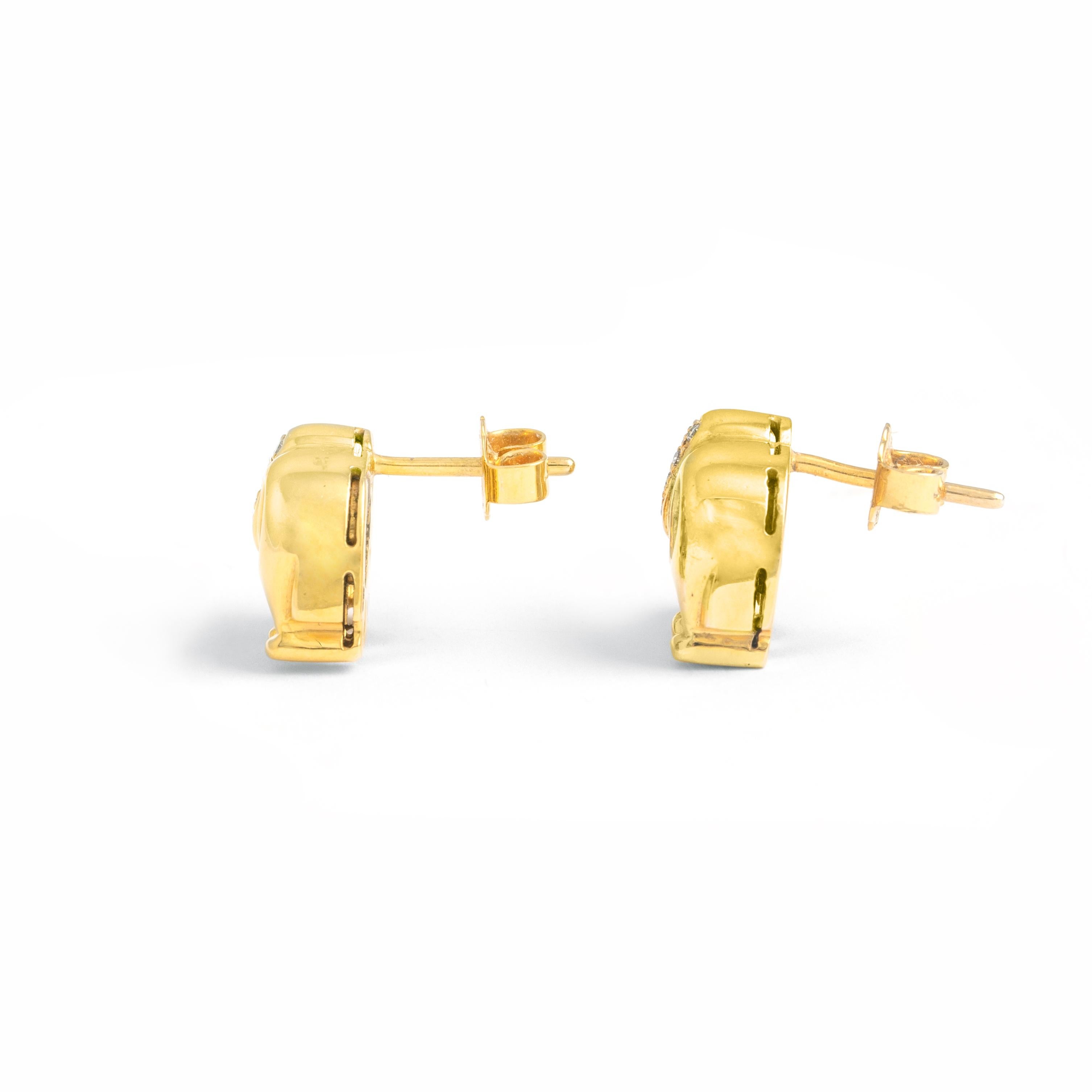 Elefanten-Diamant-Ohrringe aus Gelbgold 18K im Zustand „Gut“ im Angebot in Geneva, CH