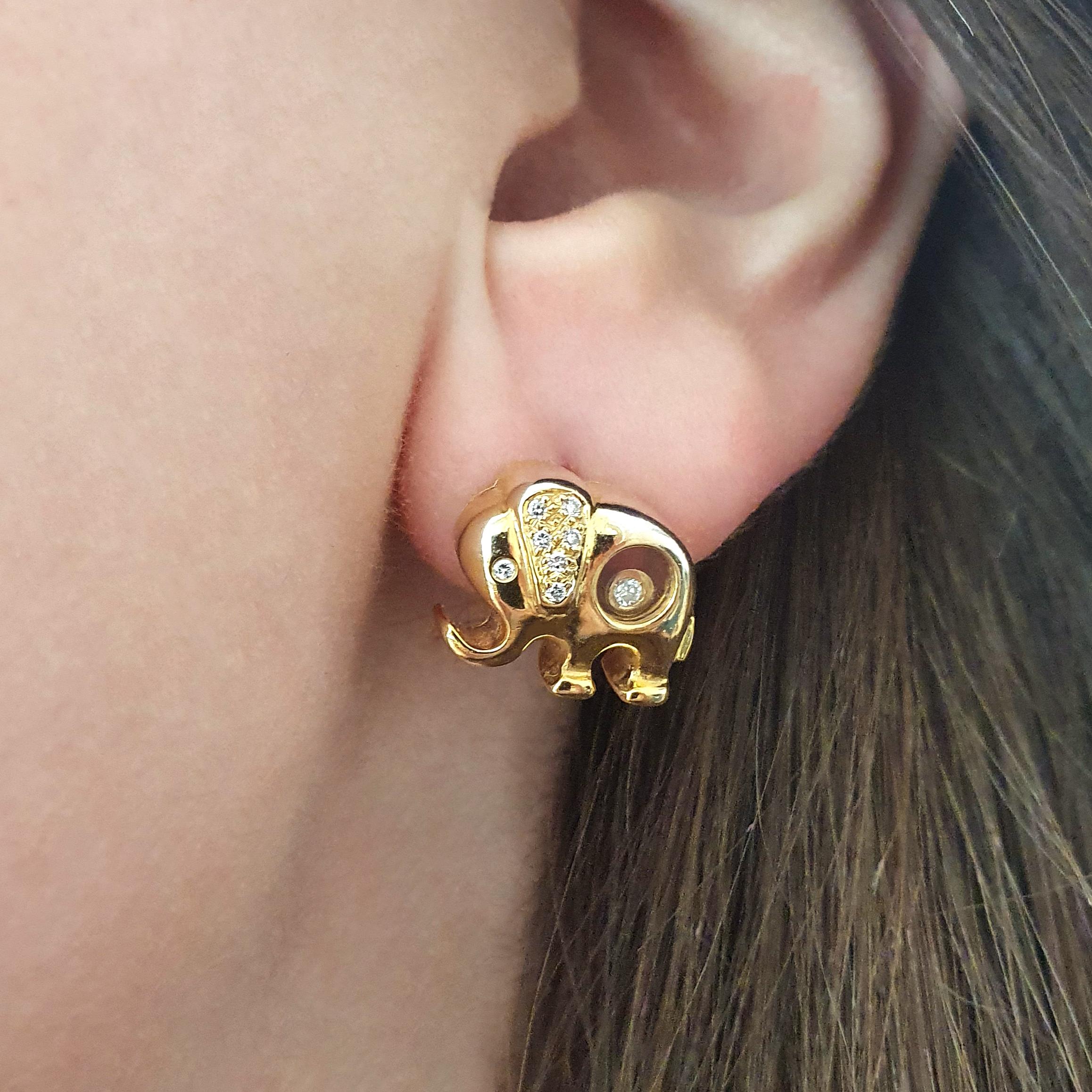 Women's or Men's Elephant Diamond Yellow Gold 18K Earrings For Sale
