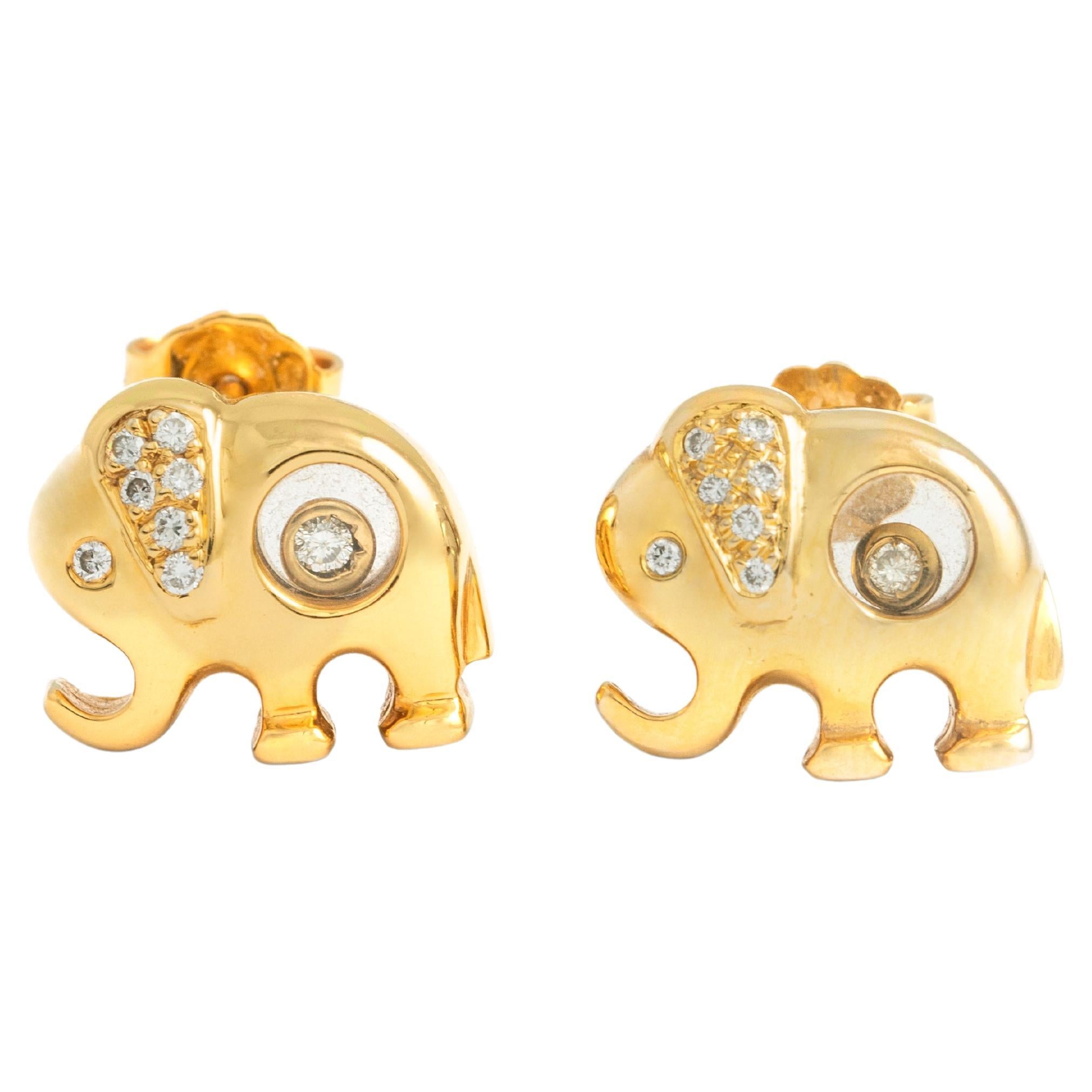 Elephant Diamond Yellow Gold 18K Earrings For Sale