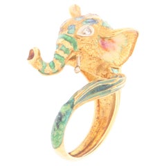 Elephant Diamonds Enamel 18 Karat Yellow Gold Cocktail Ring