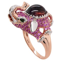 Elephant Diamonds Pave Pink Sapphire Tourmaline 18K Rose & White Gold Ring