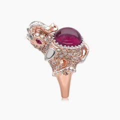 Elephant Diamonds Pave Ruby Pink Tourmaline 18K Rose & White Gold Ring