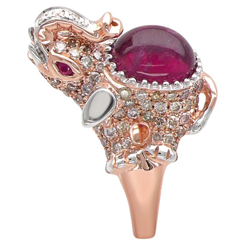 Elephant Diamonds Pave Ruby Pink Tourmaline 18K Rose & White Gold Ring