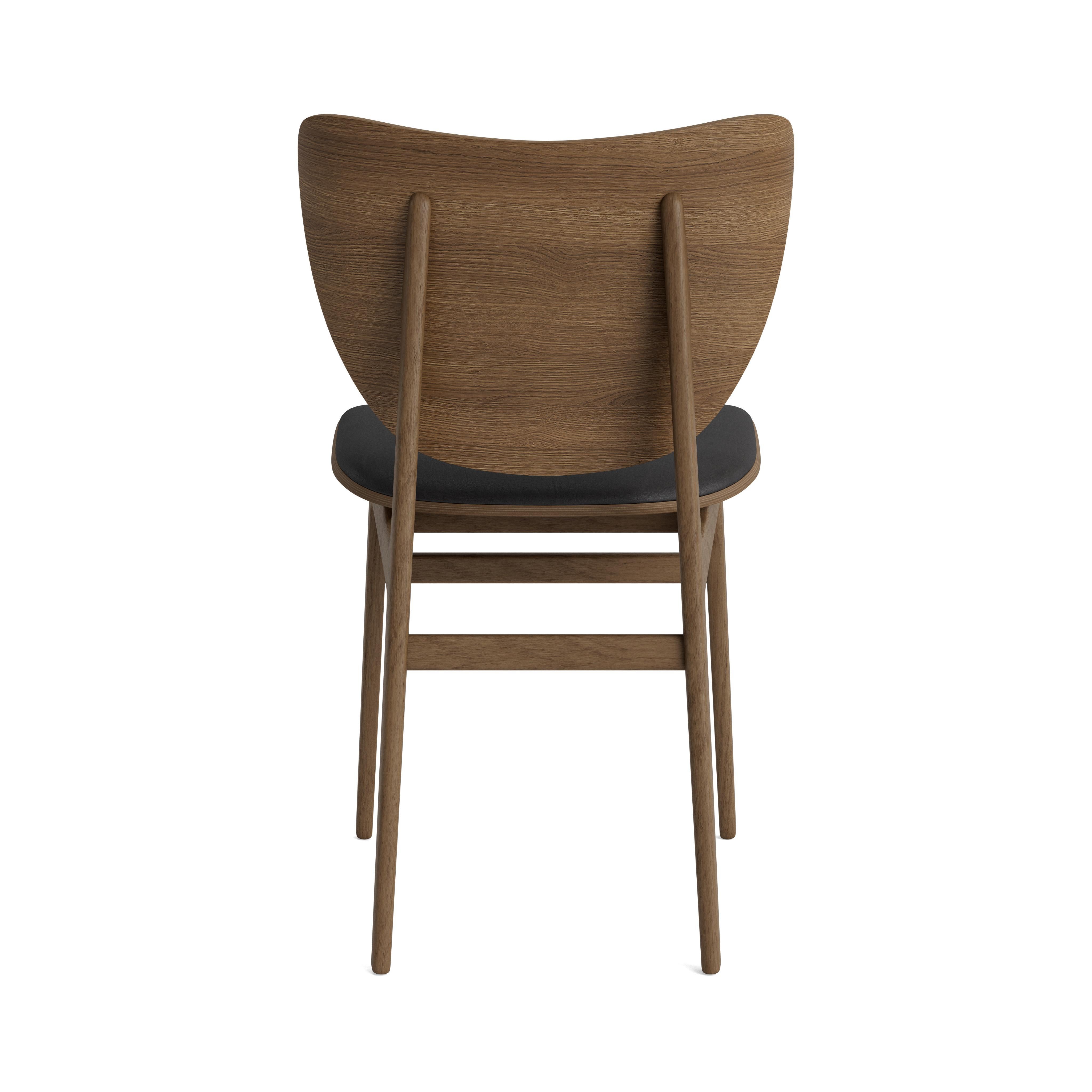 Elephant Dining Chair by NORR11
Dimensions: D 51 x W 47 x H 80,5 cm. SH 45,5 cm.
Materials: Light smoked oak and upholstery.
Upholstery: Dunes Anthrazite 21003. 

Available in different oak finishes: Natural oak, light smoked oak, dark smoked oak,