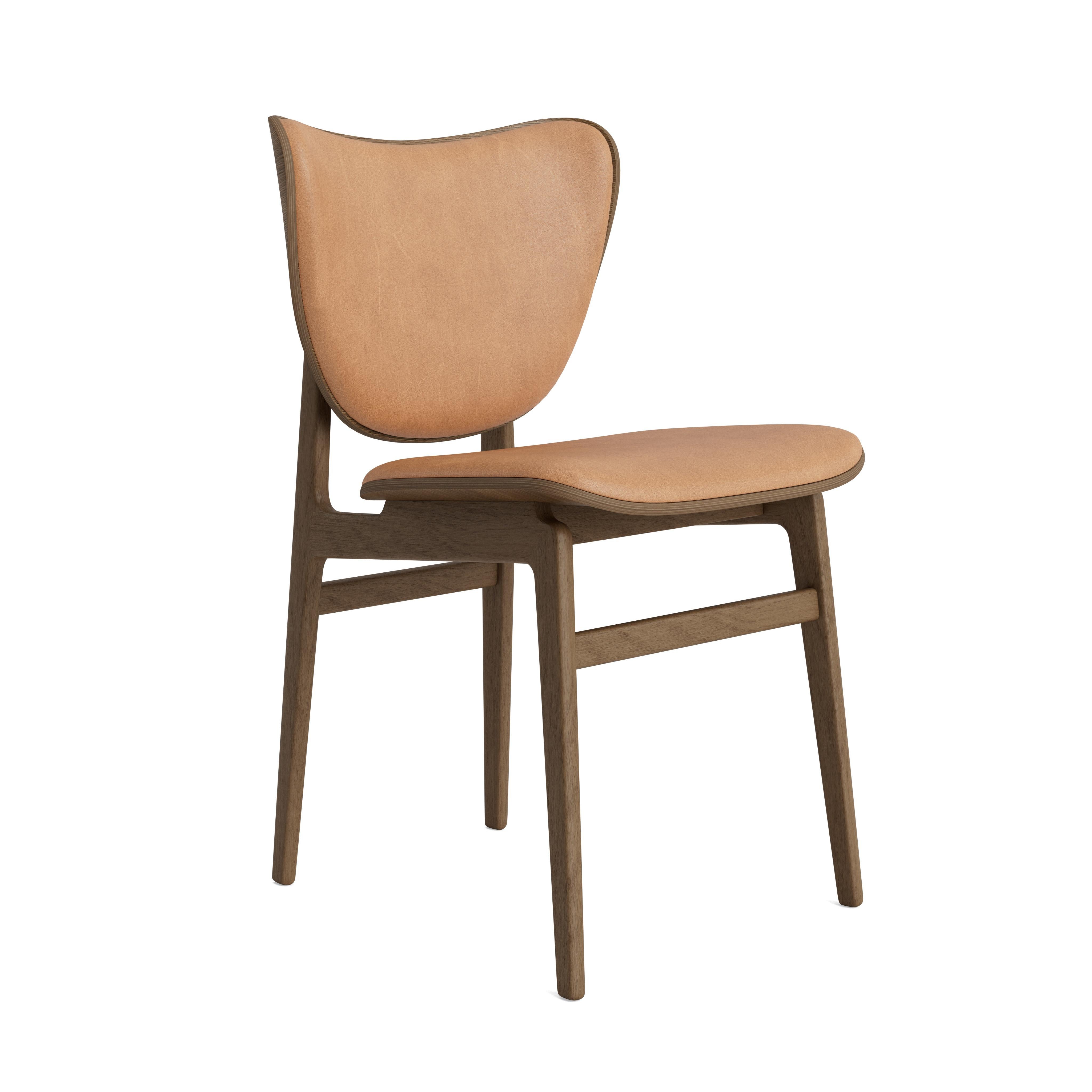 Elephant Dining Chair by NORR11
Dimensions: D 51 x W 47 x H 80,5 cm. SH 45,5 cm.
Materials: Light smoked oak and upholstery.
Upholstery: Dunes Camel 21004.

Available in different oak finishes: Natural oak, light smoked oak, dark smoked oak, black